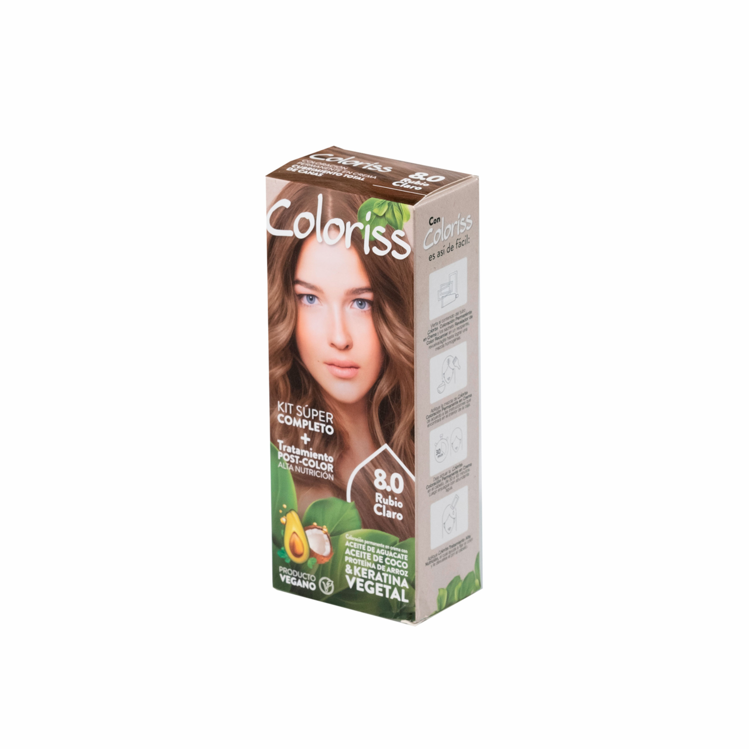 Tinte De Cabello Rubio Claro 8.0 Con Tratamiento Post Color COLORISS Kit 50 G