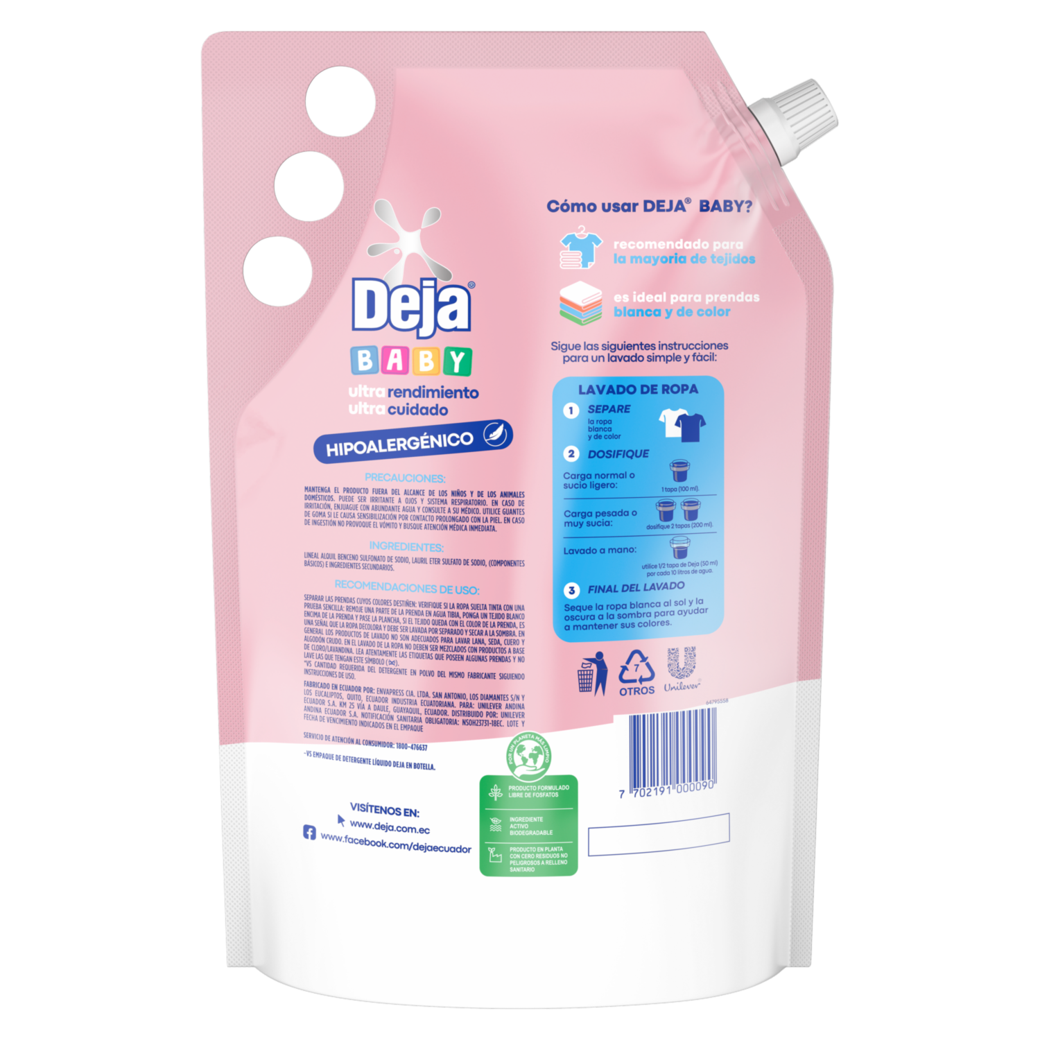 Detergente Líquido Baby Hipoalergénico DEJA 900 Ml