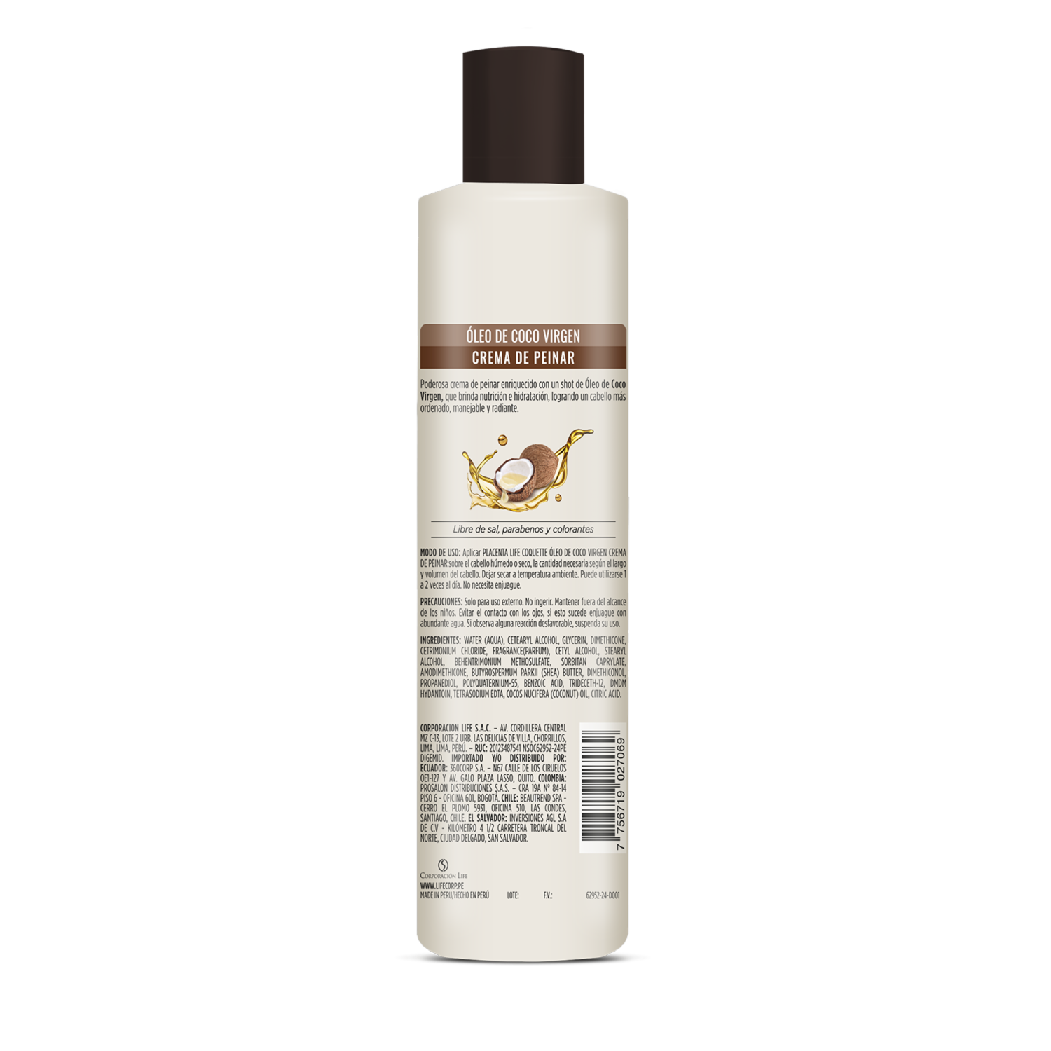 Crema Para Peinar Óleo De Coco Virgen COQUETTE 250 Ml