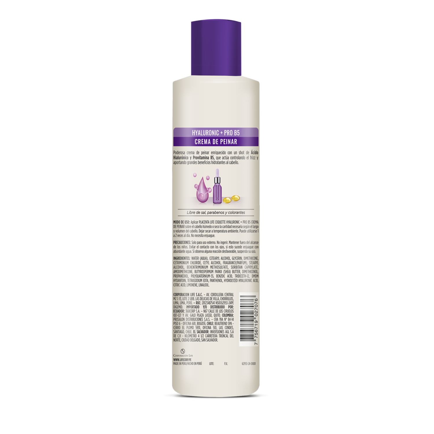 Crema Para Peinar Acido Hialuronico & Pro B5 COQUETTE 250 Ml