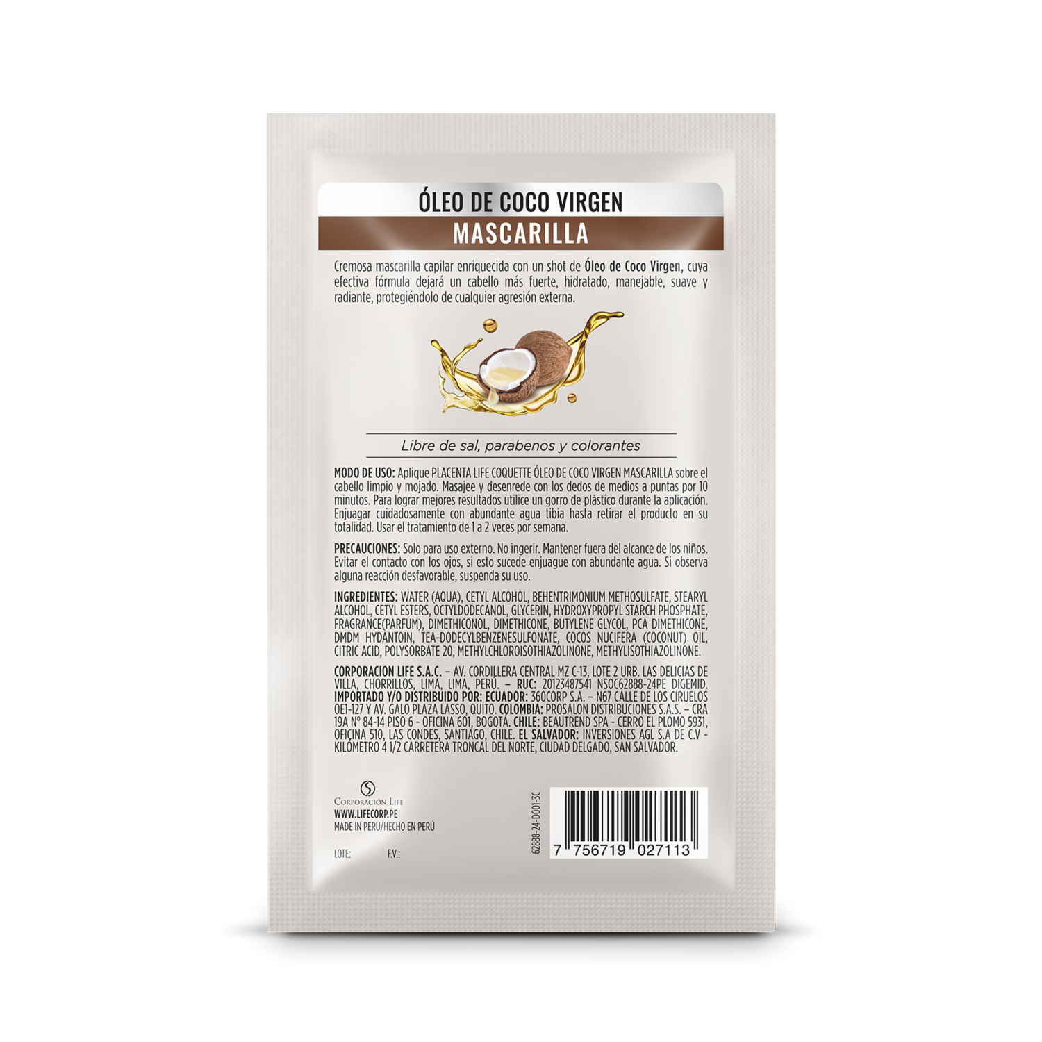 Tratamiento Capilar Óleo De Coco Virgen Sachet COQUETTE 70 Gr