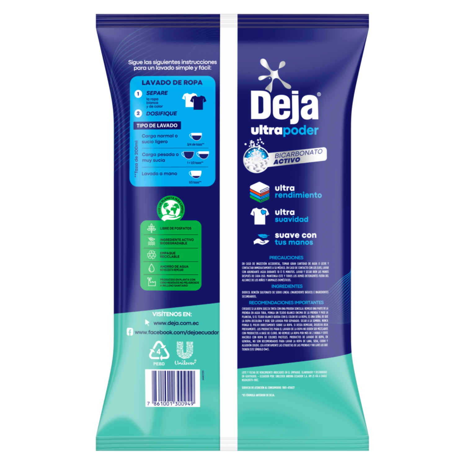 Detergente En Polvo Aloe Vera Con Suavizante + Bicarbonato DEJA 1.2 Kg