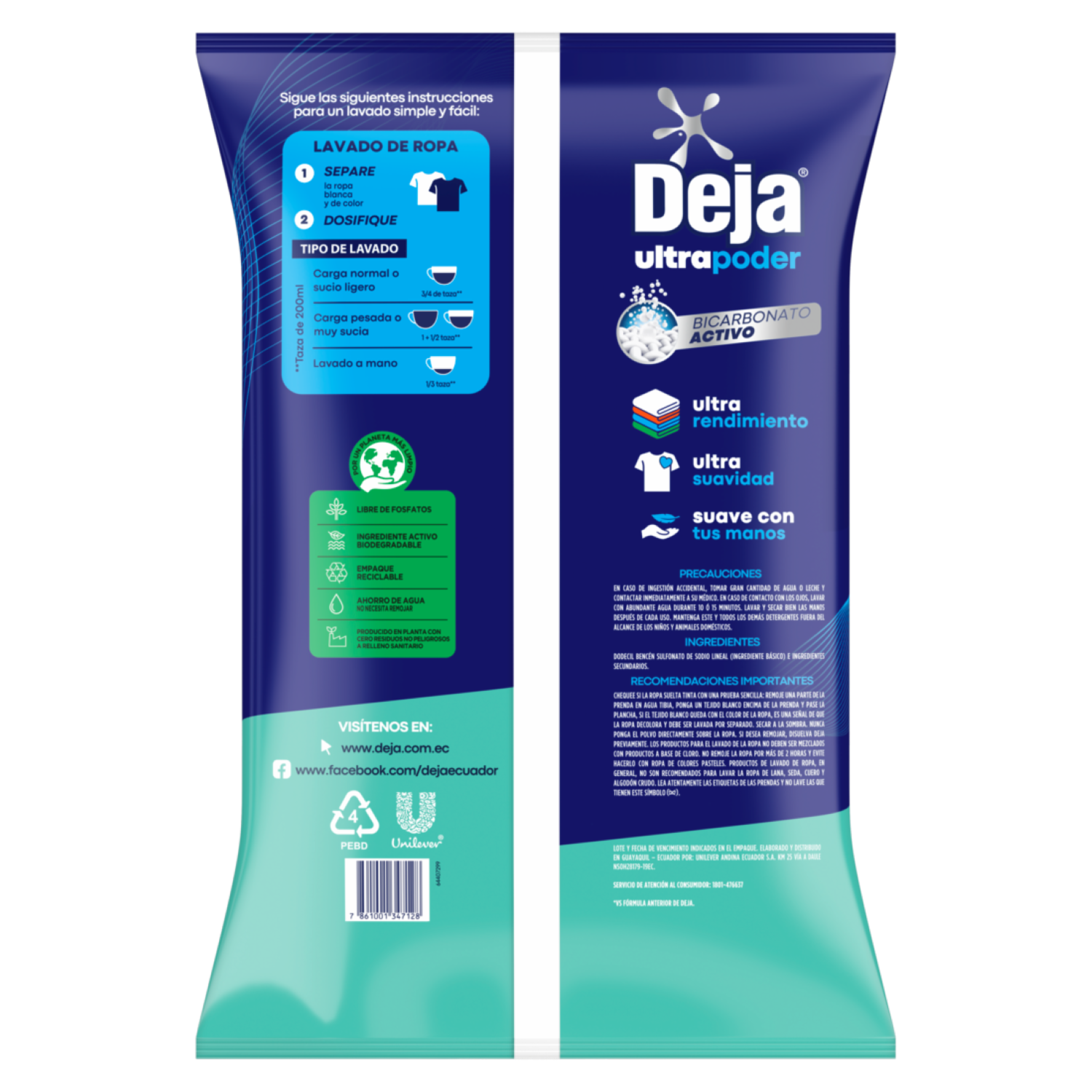 Detergente En Polvo Aloe Vera Con Suavizante + Bicarbonato DEJA 5 Kg