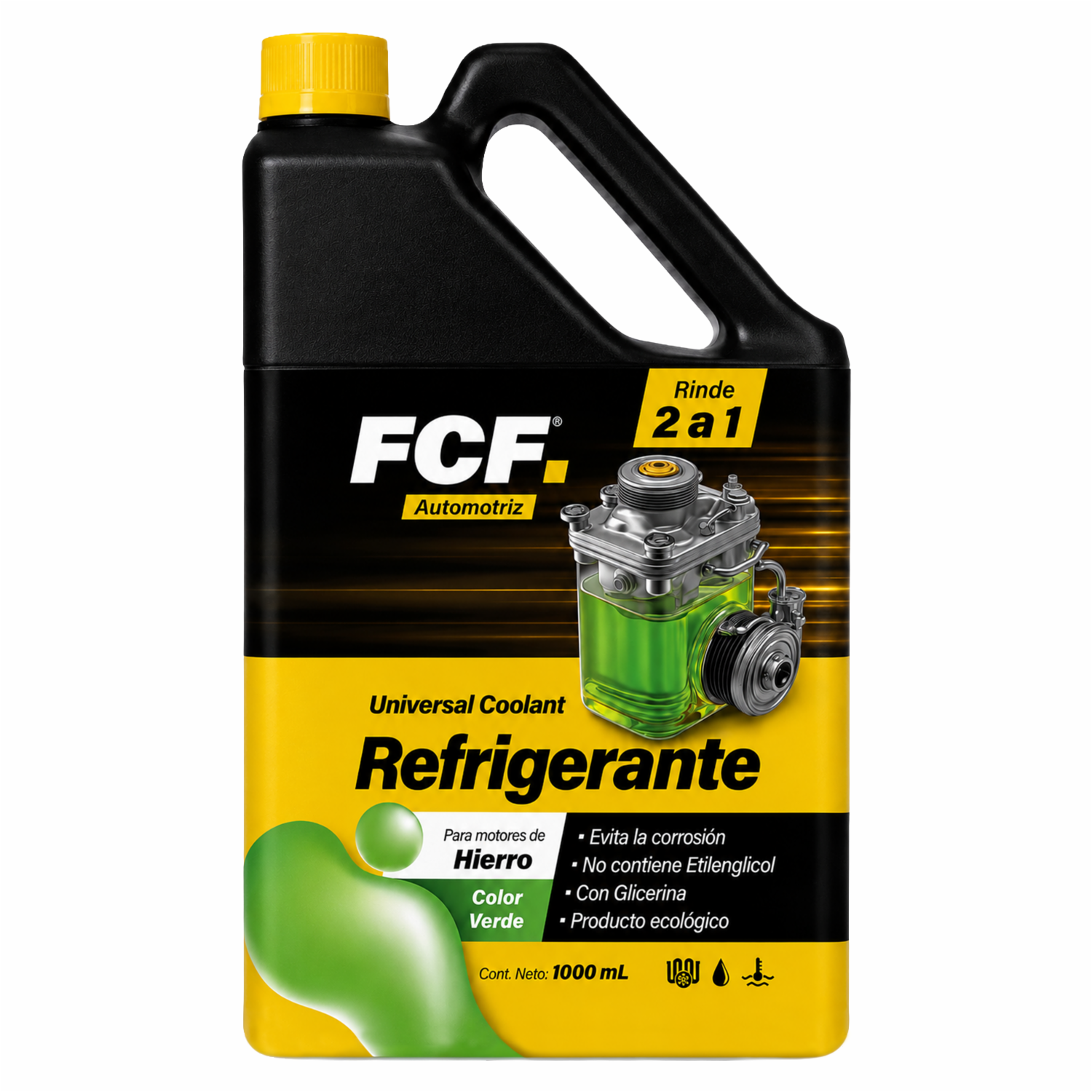 Refrigerante Automotriz Color Verde De Radiador FCF 1000 Ml