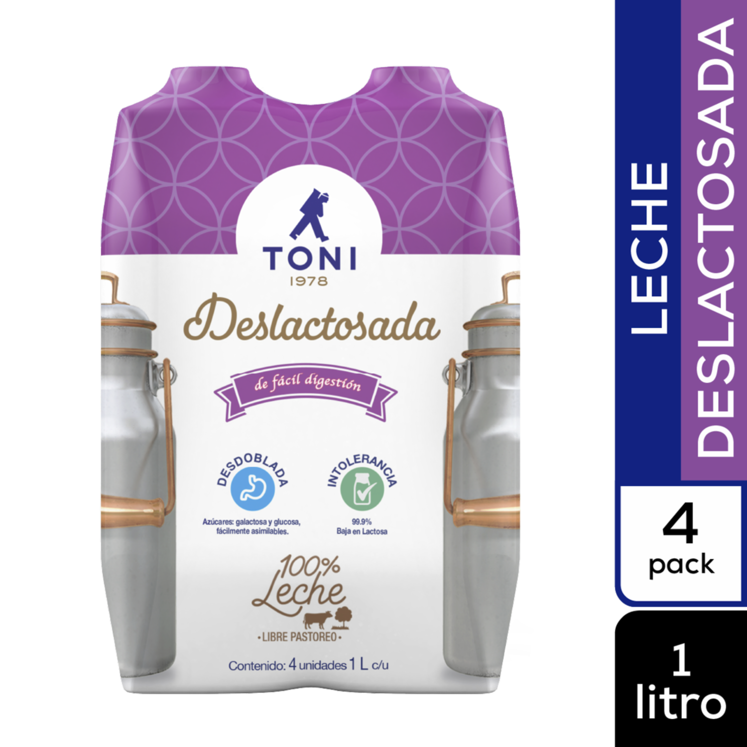 Leche Deslactosada Fortificada TONI 4 X 1000 ml