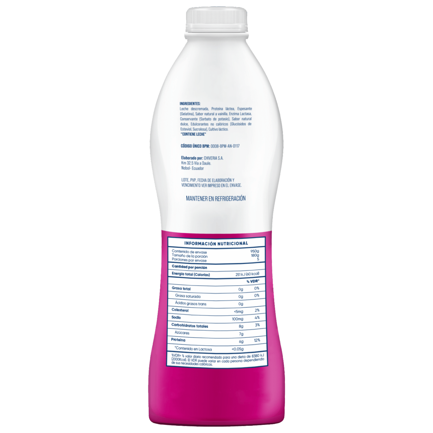 Yogurt Deslactosado De Vainilla CHIVERIA 950 G