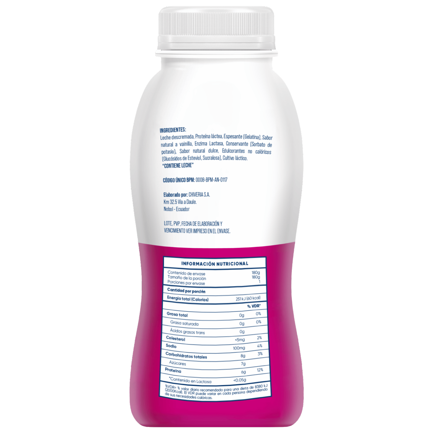 Yogurt Deslactosado De Vainilla CHIVERIA 180 G