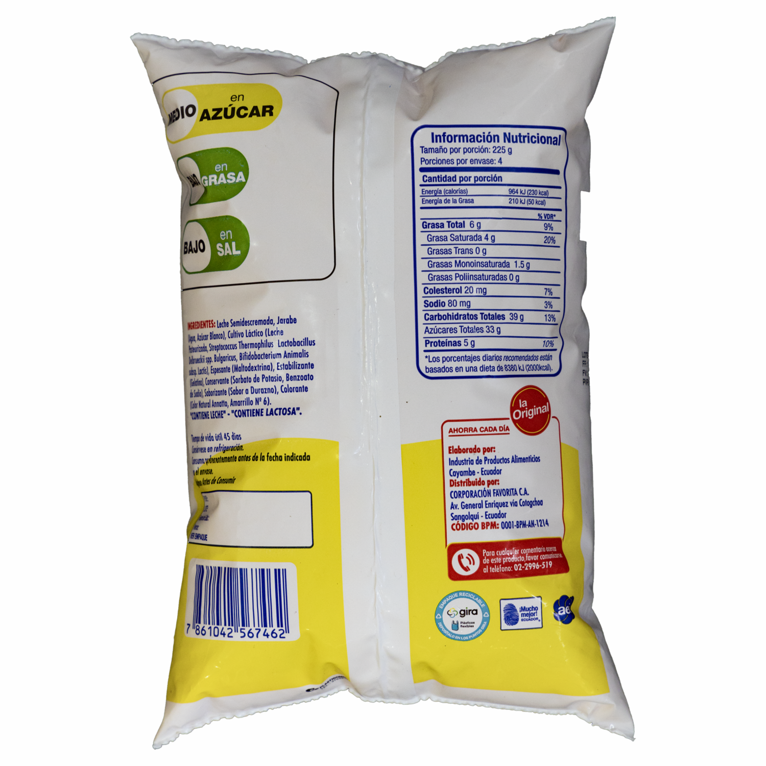 Bebida De Yogurt Sabor A Durazno En Funda LA ORIGINAL 900 G