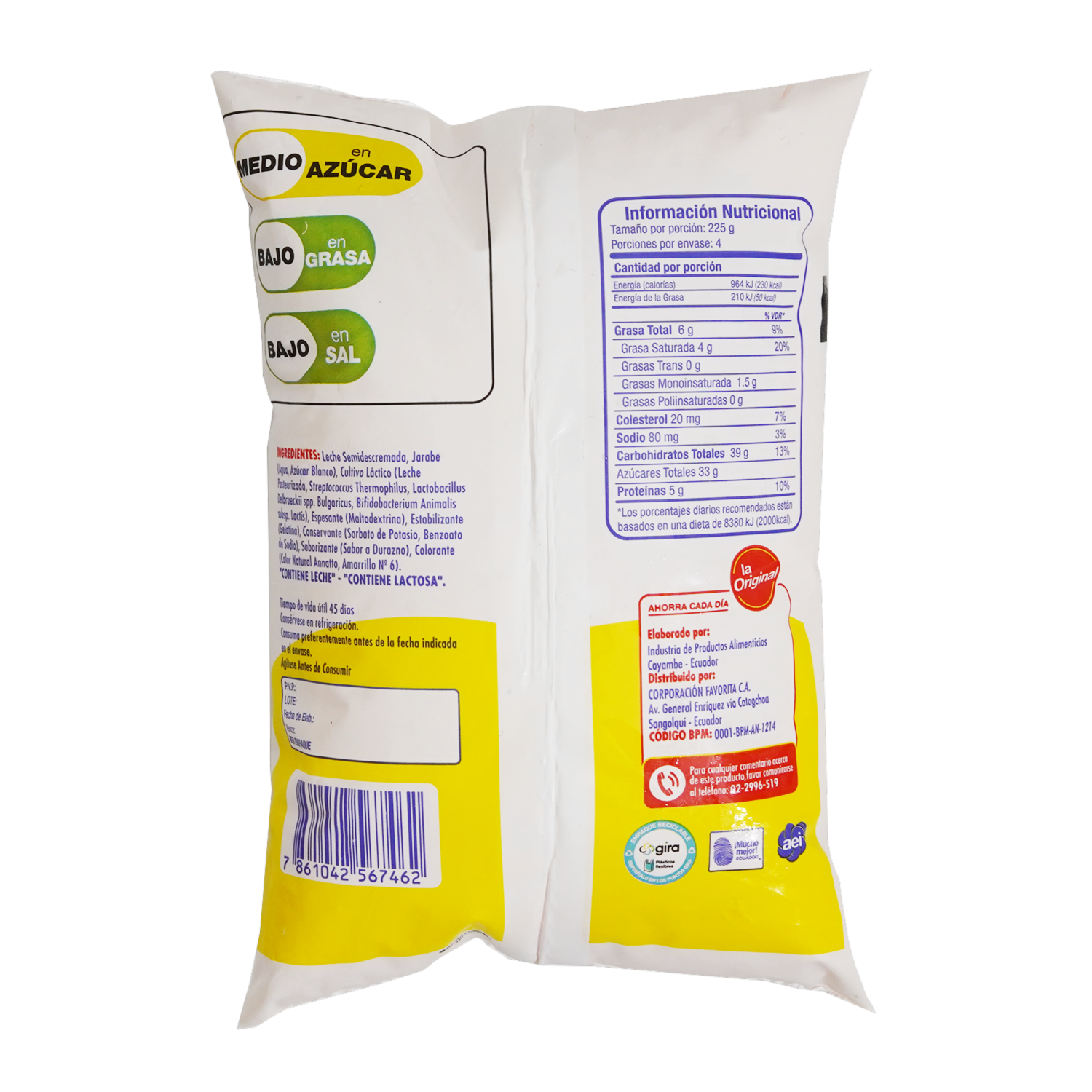 Bebida De Yogurt Sabor A Durazno En Funda LA ORIGINAL 900 G