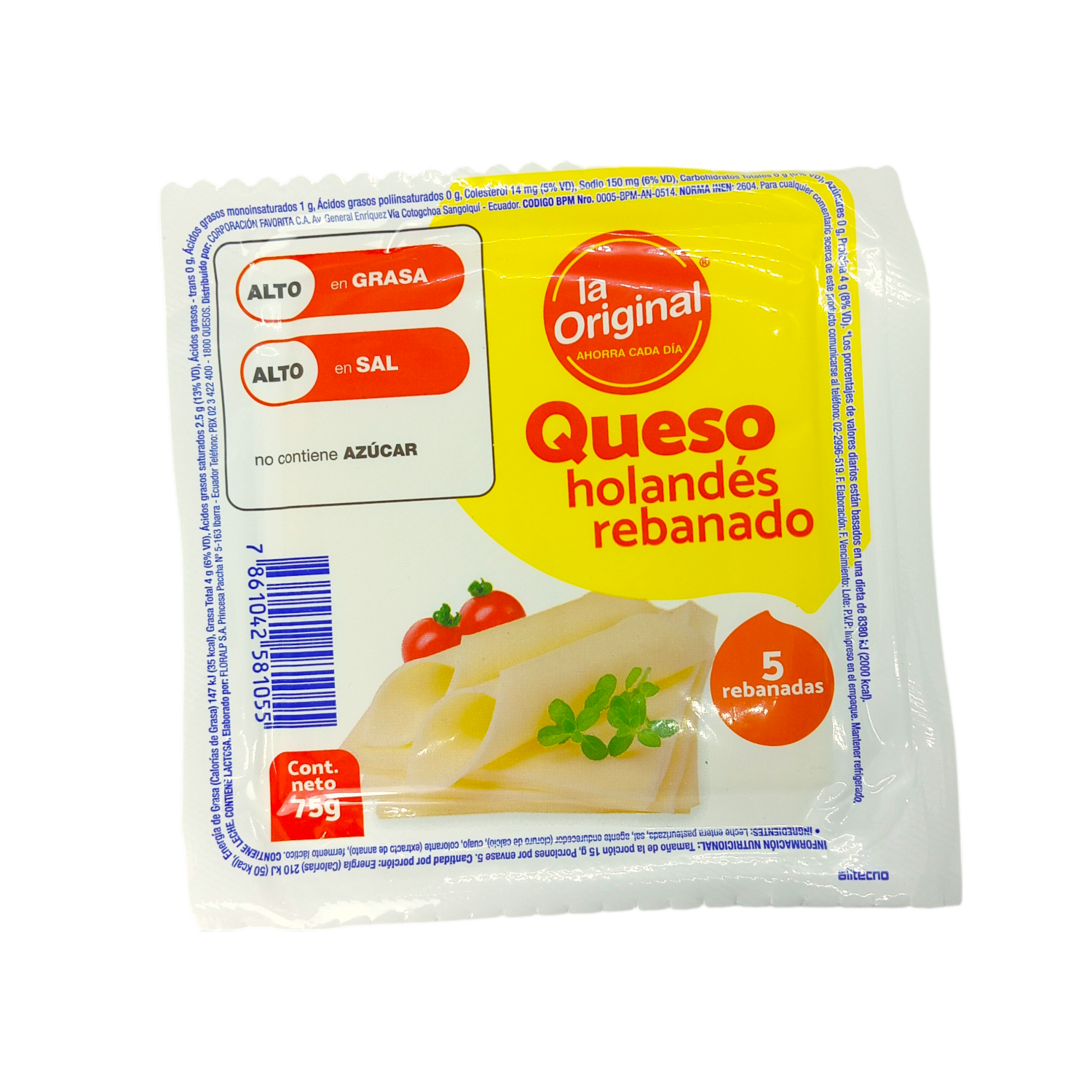 Queso Holandés Rebanado LA ORIGINAL 75 G