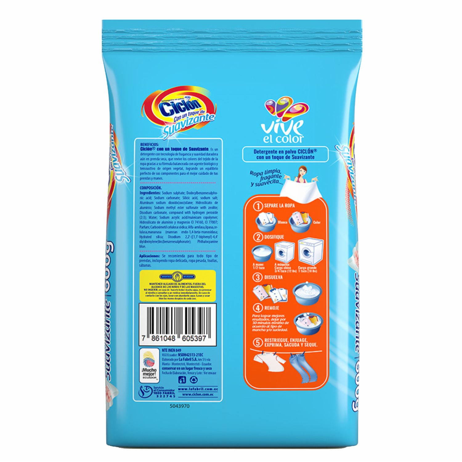 Detergente En Polvo Con Toque Suavizante CICLÓN 600 G