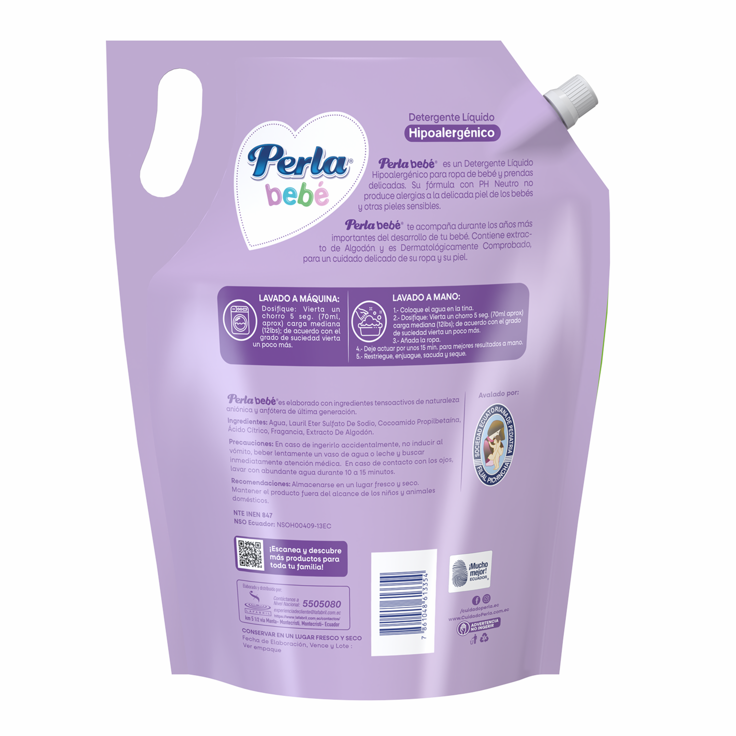 Detergente Líquido Para Ropa De Bebé Hipoalergénico PERLA 2400 Ml