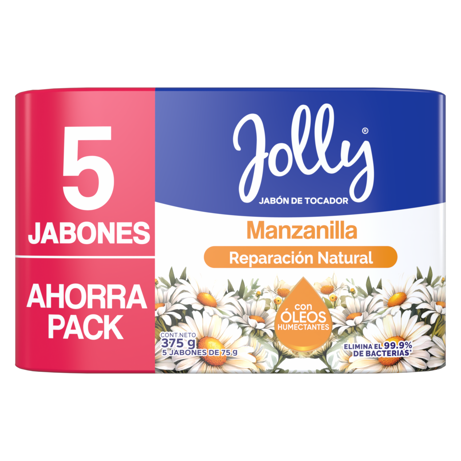 Jabón De Tocador Reparación Natural Con Manzanilla JOLLY 5 X 75 G