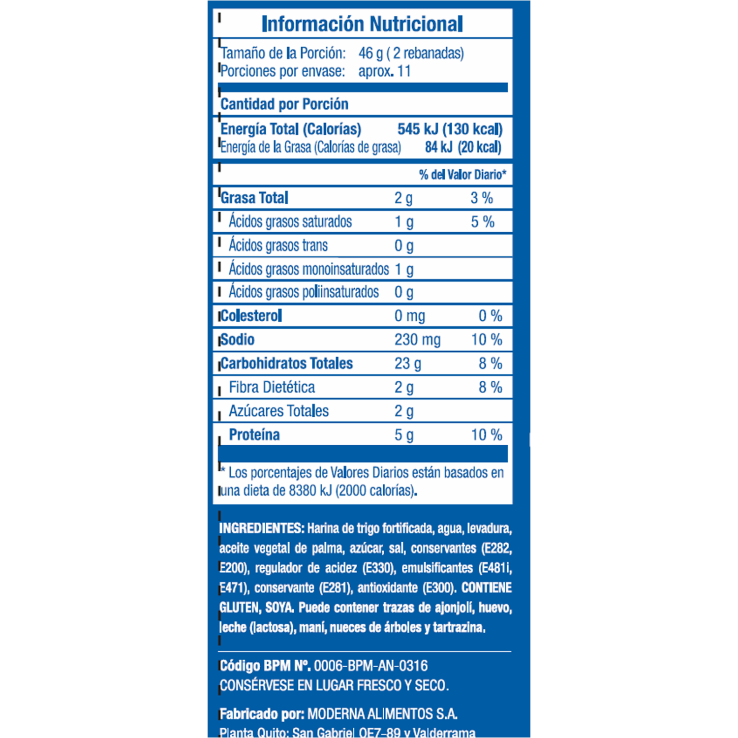 Pan Blanco Economás MODERNA 500 G