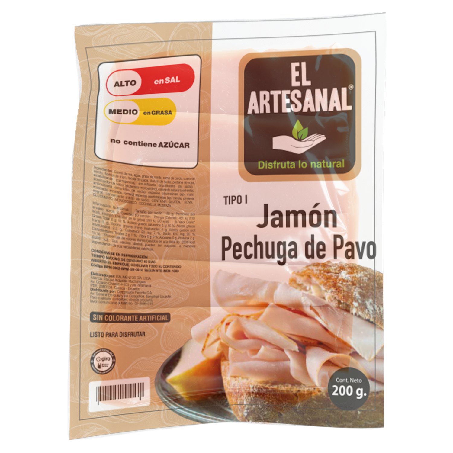 Jamón De Pechuga De Pavo EL ARTESANAL 200 G