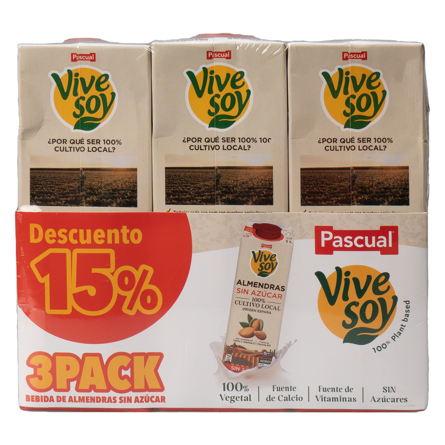 Bebida De Almendras Sin Azúcar VIVE SOY 3 X 1 000 ml