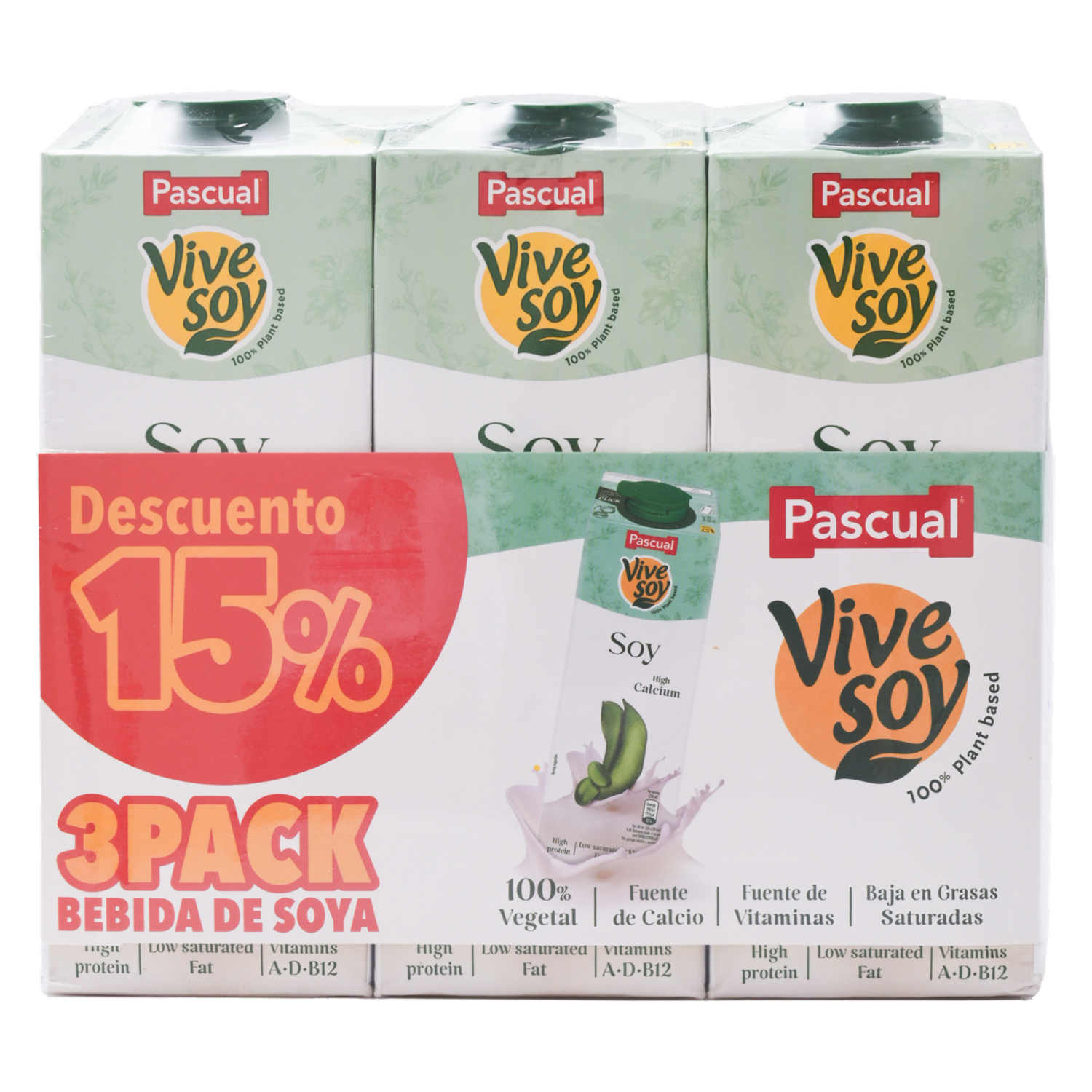 Bebida De Soya 100% Vegetal VIVE SOY 3 X 1 000 Ml