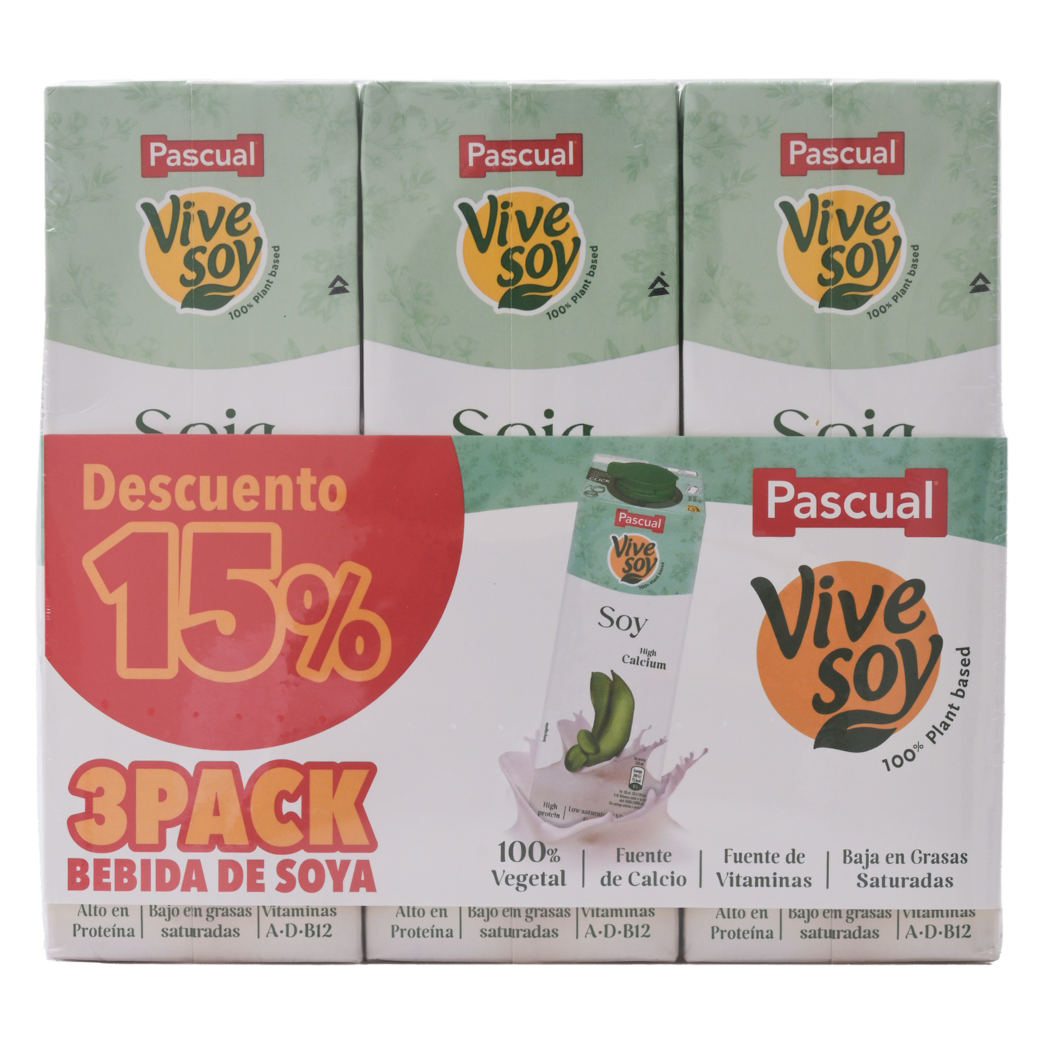 Bebida De Soya 100% Vegetal VIVE SOY 3 X 1 000 Ml