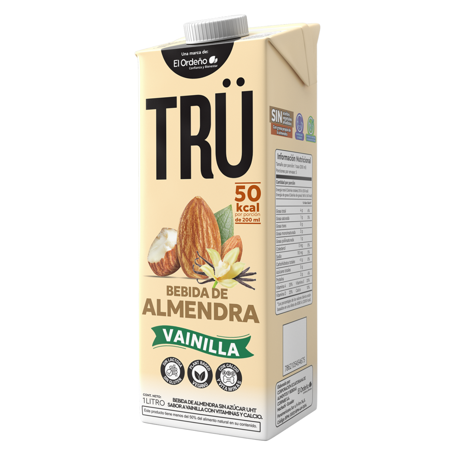 Bebida De Almendras Sin Azúcar Sabor A Vainilla TRÜ 1 Litro