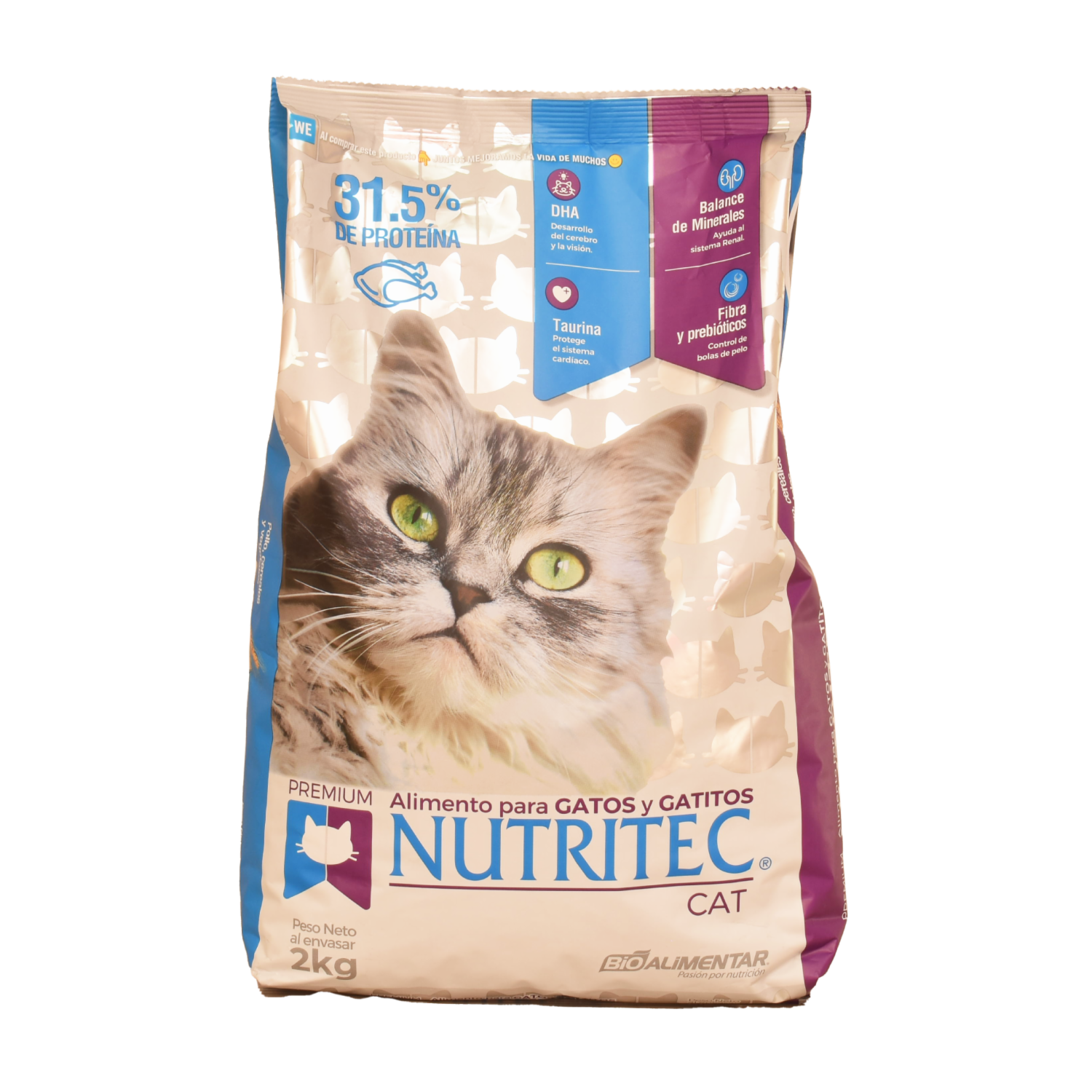 Alimento Para Gatos Y Gatitos Sabor A Pollo Y Vegetales 31.5% Proteína NUTRITEC 2 Kg