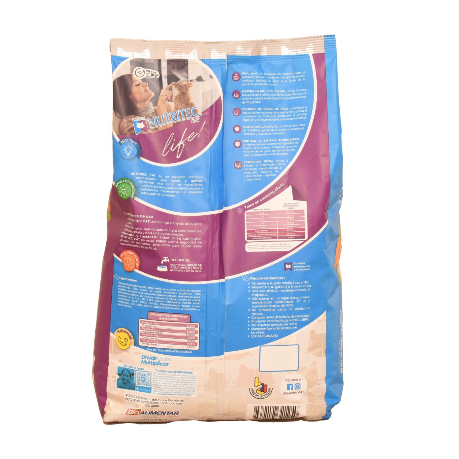 Alimento Para Gatos Y Gatitos Sabor A Pollo Y Vegetales 31.5% Proteína NUTRITEC 2 Kg