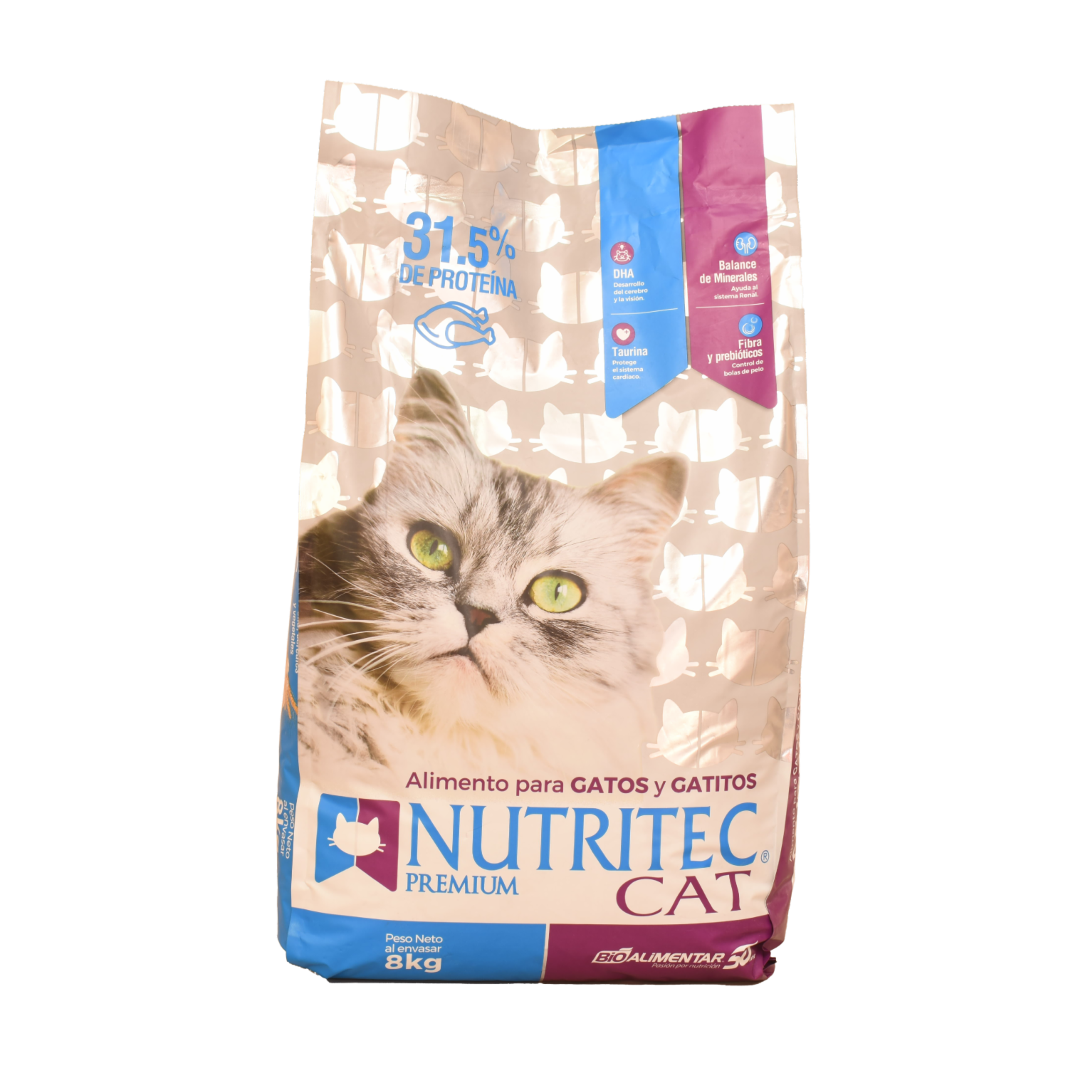 Alimento Para Gatos Y Gatitos Sabor A Pollo Y Vegetales 31.5% Proteína NUTRITEC 8 Kg