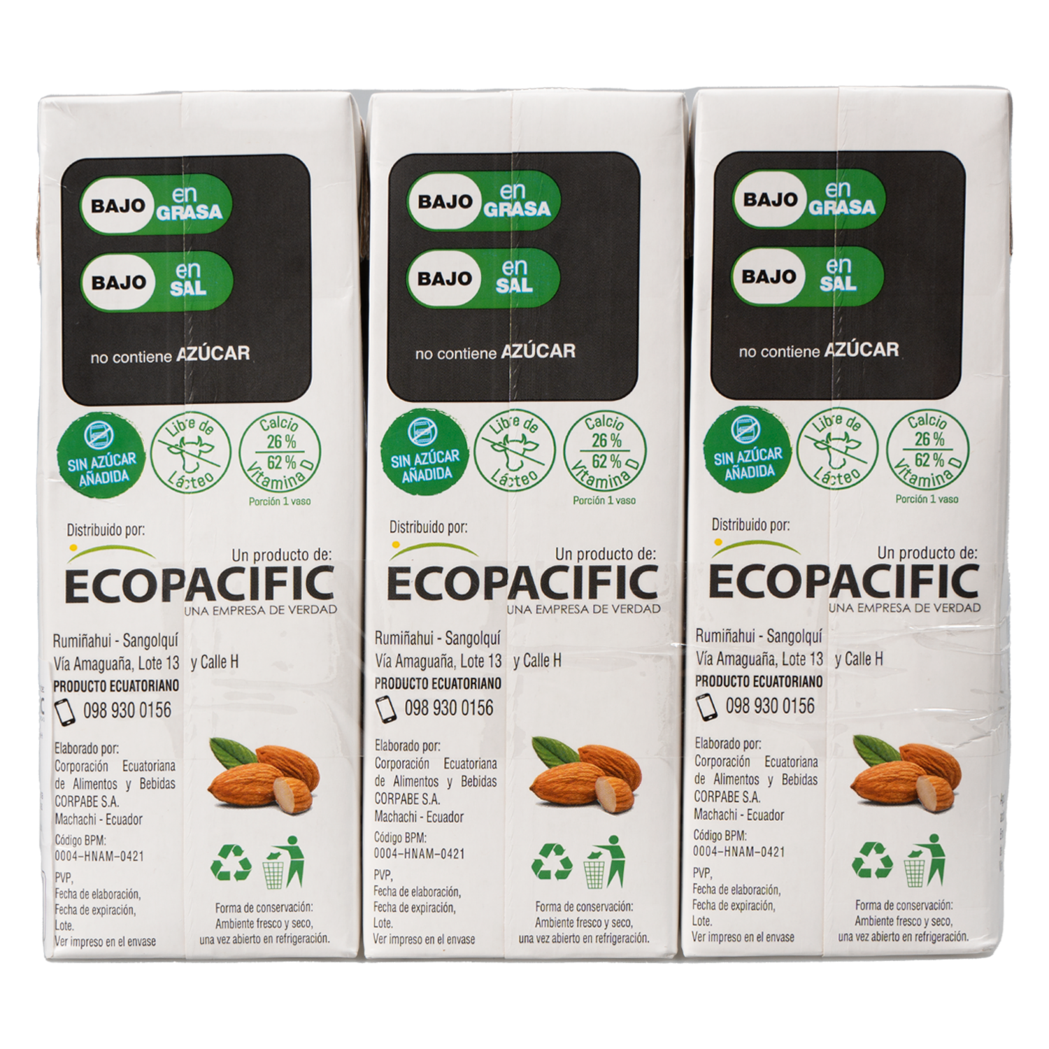 Bebida De Almendras Sabor A Vainilla ECOLOVE 3 X 1 000 Ml