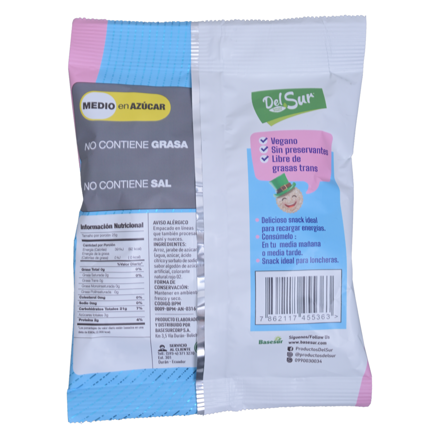 Galletas De Arroz Inflado Sabor Algodón De Azúcar DEL SUR 25 G