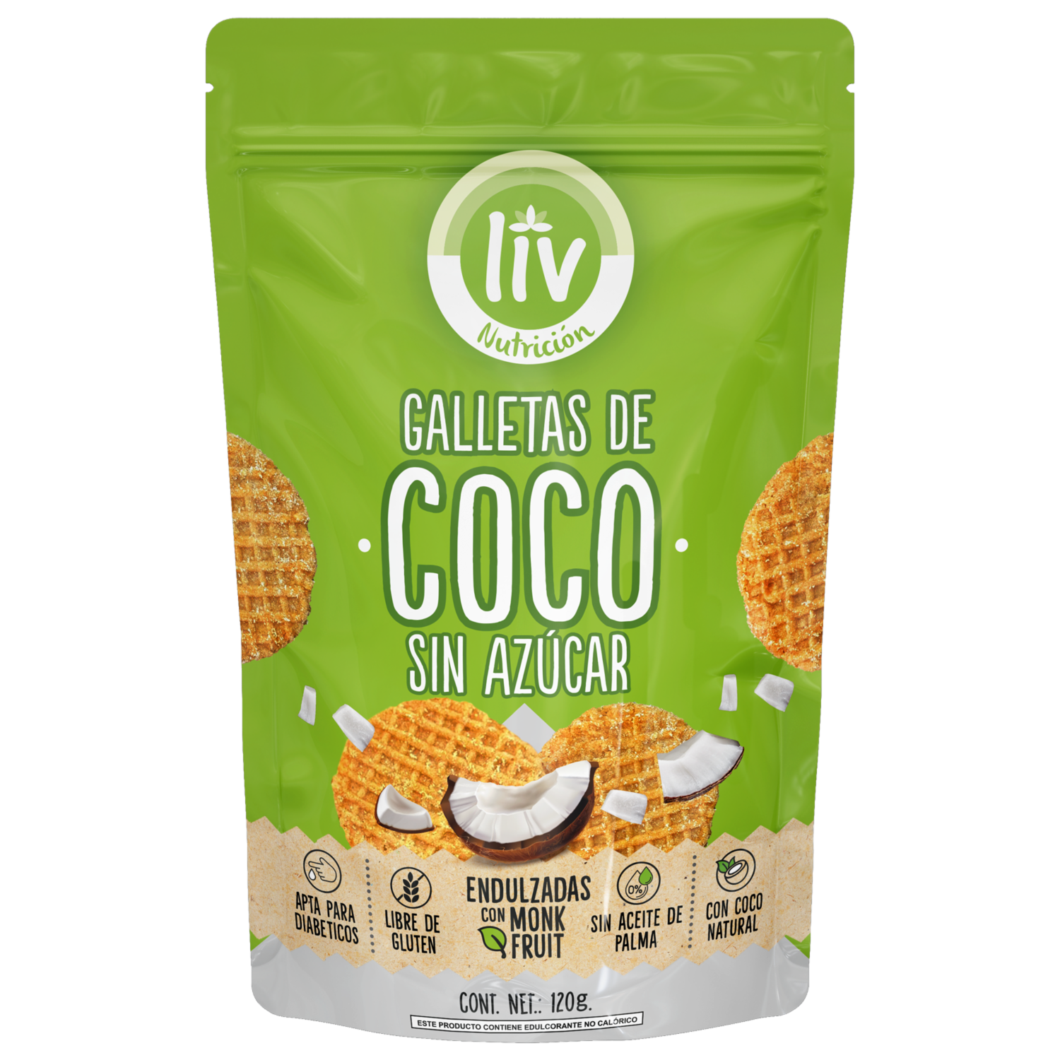 Galletas Dulces De Coco Libres De Gluten Sin Azúcar LIV 120 G