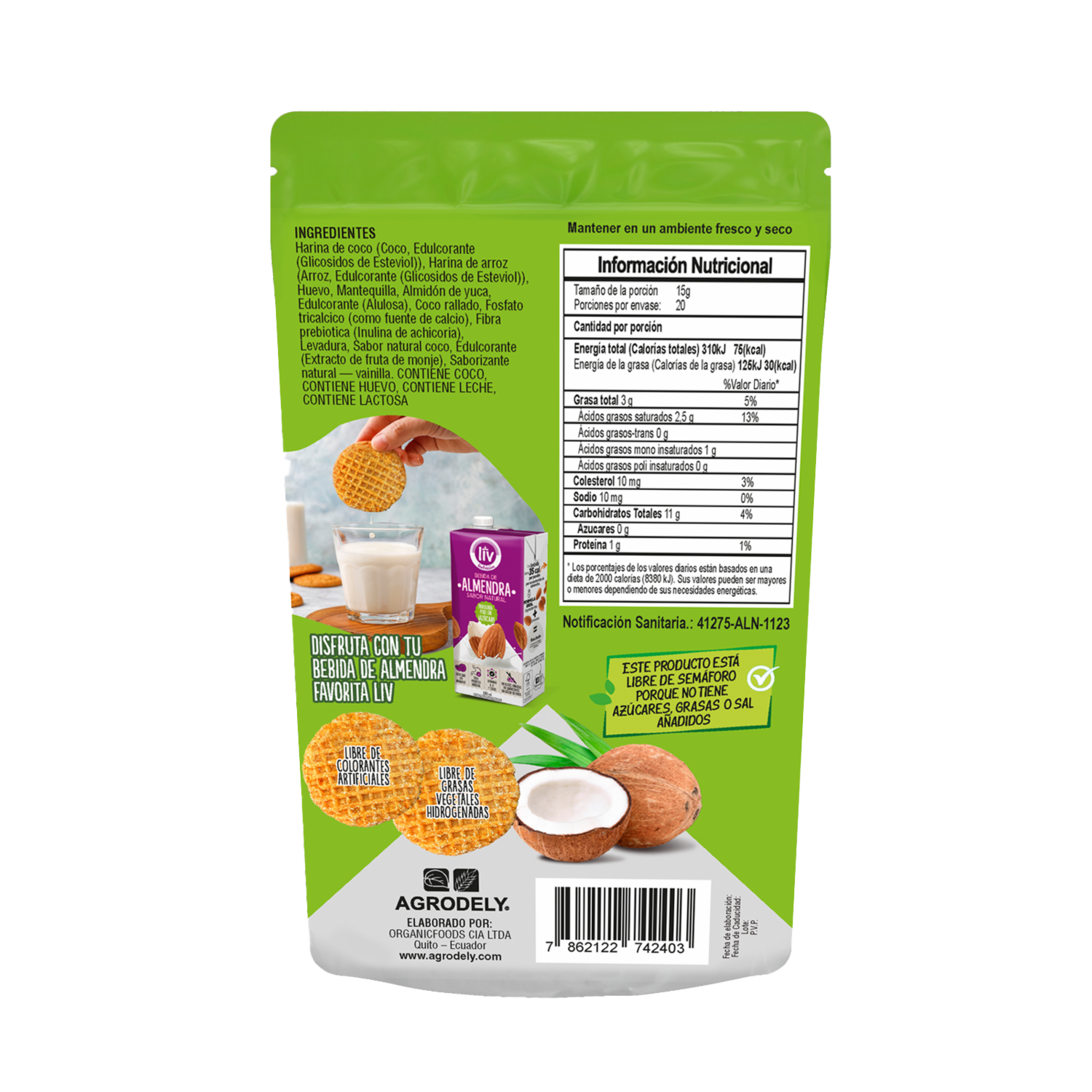 Galletas Dulces De Coco Libres De Gluten Sin Azúcar LIV 120 G