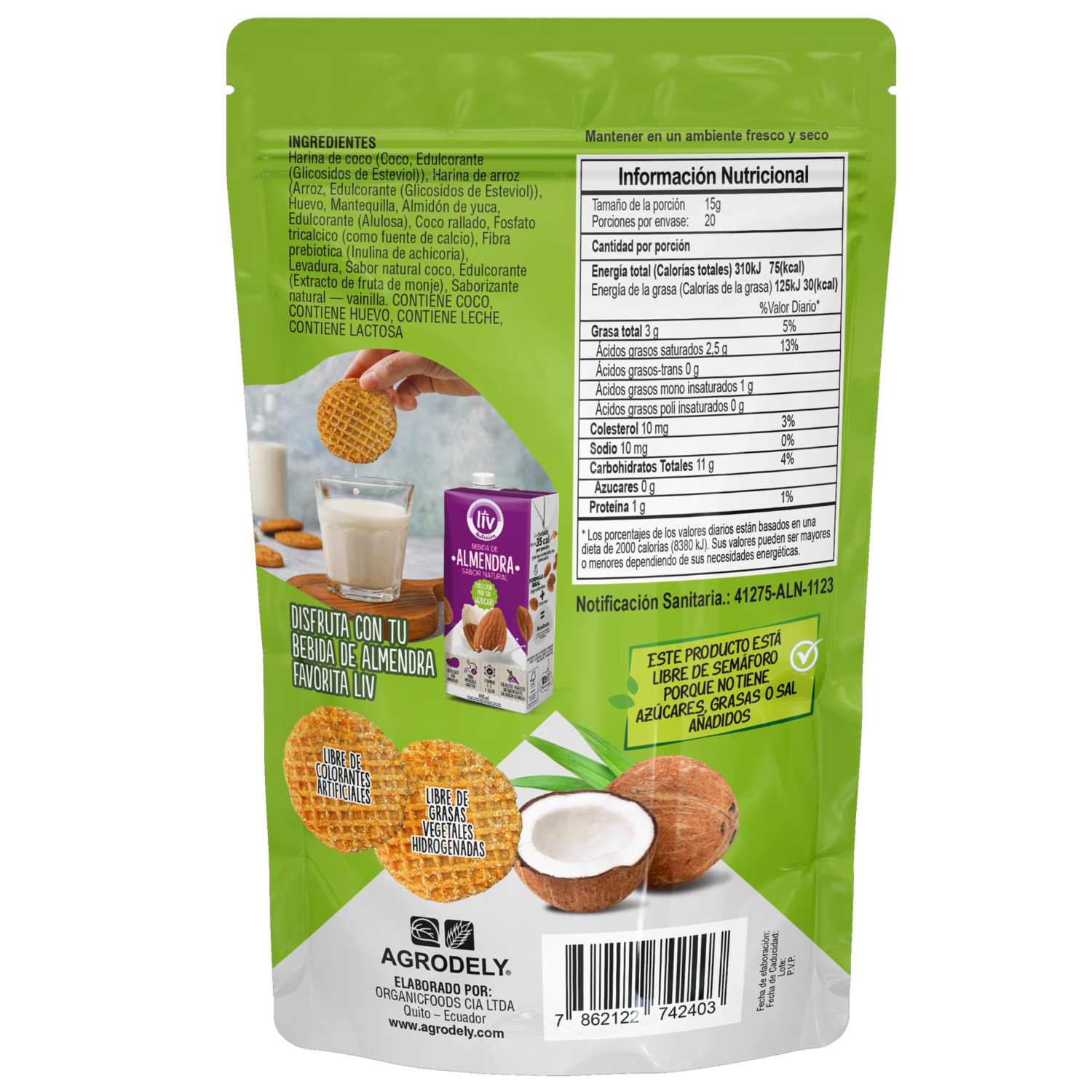 Galletas Dulces De Coco Libres De Gluten Sin Azúcar LIV 120 G