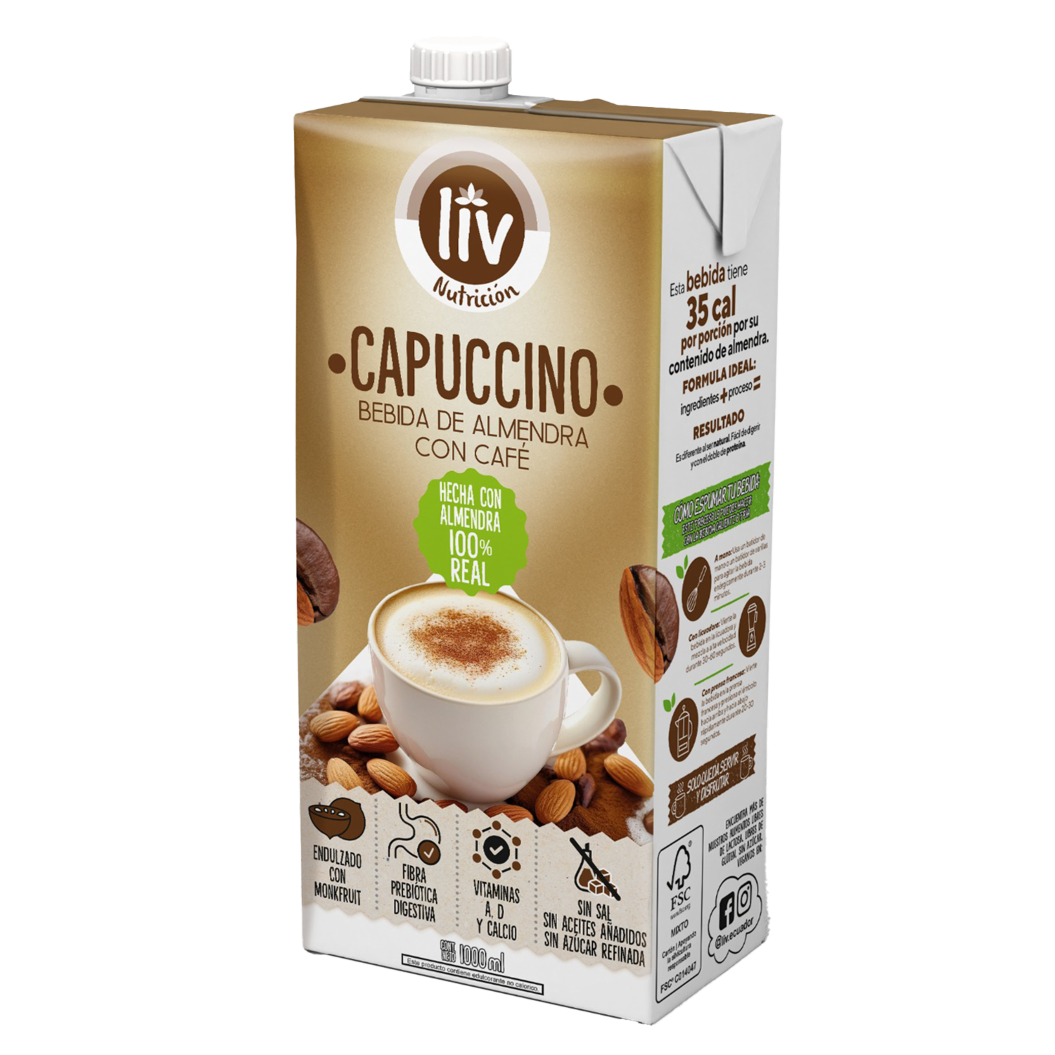Bebida De Almendras Sabor Capuccino Endulzada Con Monkfruit LIV 1000 Ml