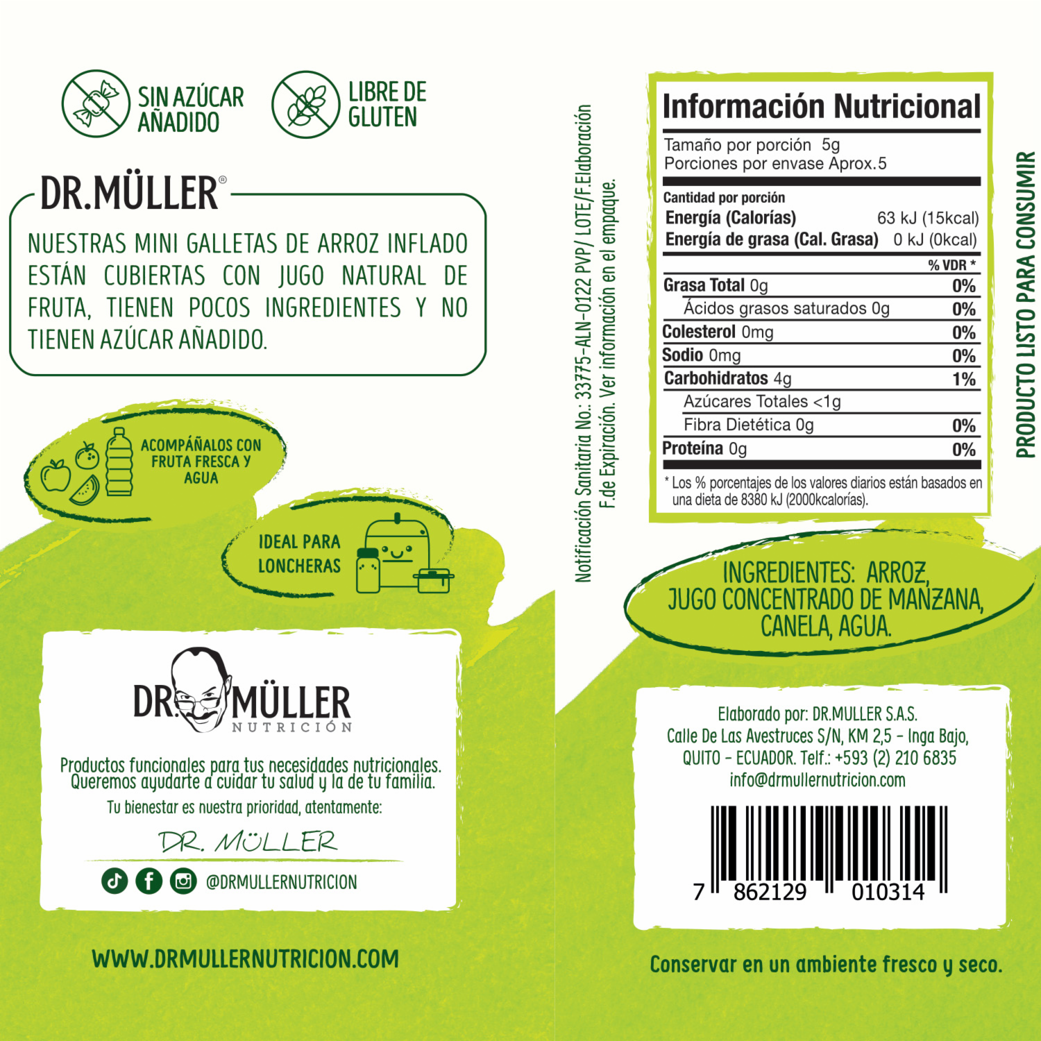 Galletas De Arroz Mini Inflado Sabor A Manzana Y Canela DR. MÜLLER 25 G