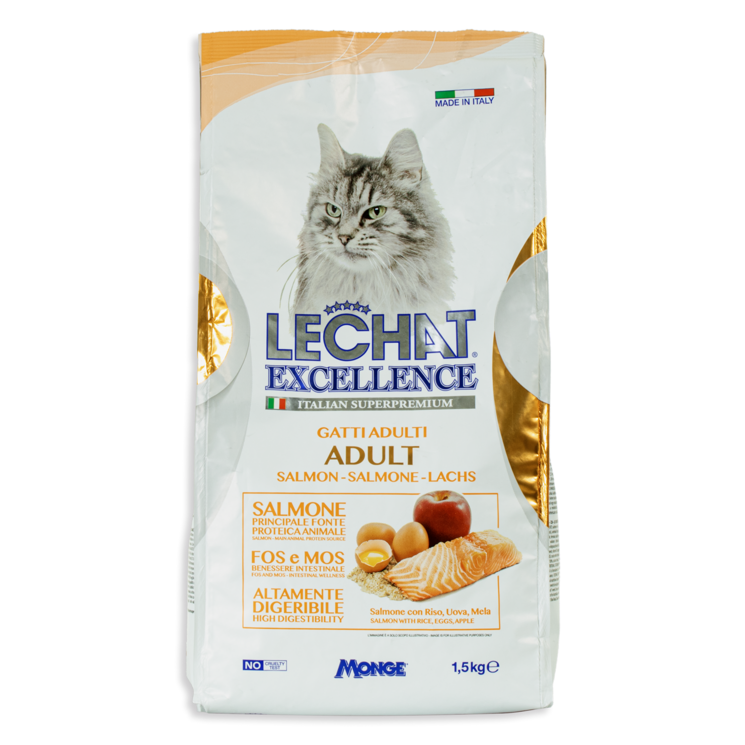 Alimento Para Gatos Adultos Con Salmon Arroz Huevo Manzana EXCELLENCE 1500 G