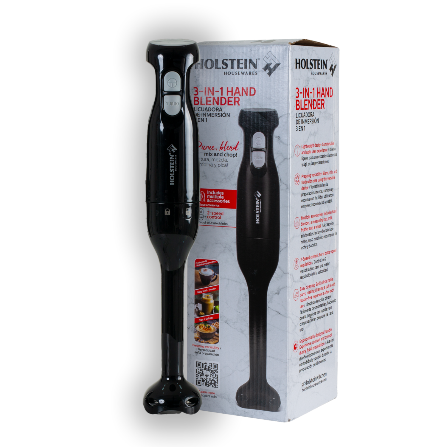 Batidora De Inmersión 150 Watts 3 En 1 Modelo  HH-09101082B HOLSTEIN 2 Velocidades