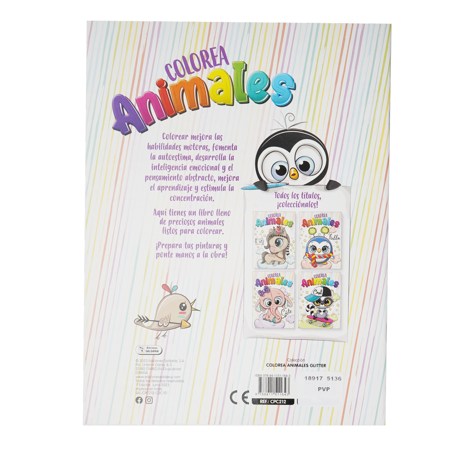 Libro Colorea Animales Glitter SALDAÑA 32 Páginas