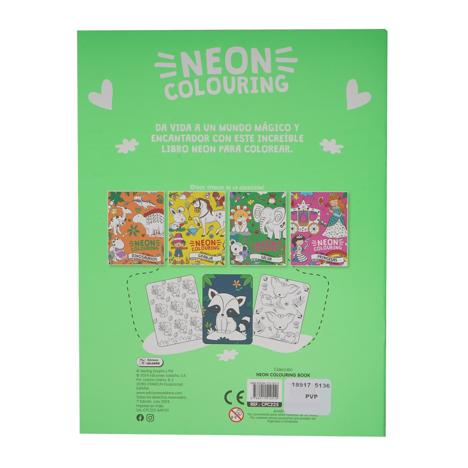 Libro Neon Colouring Animales De La Selva Para Colorear SALDAÑA 25 Páginas