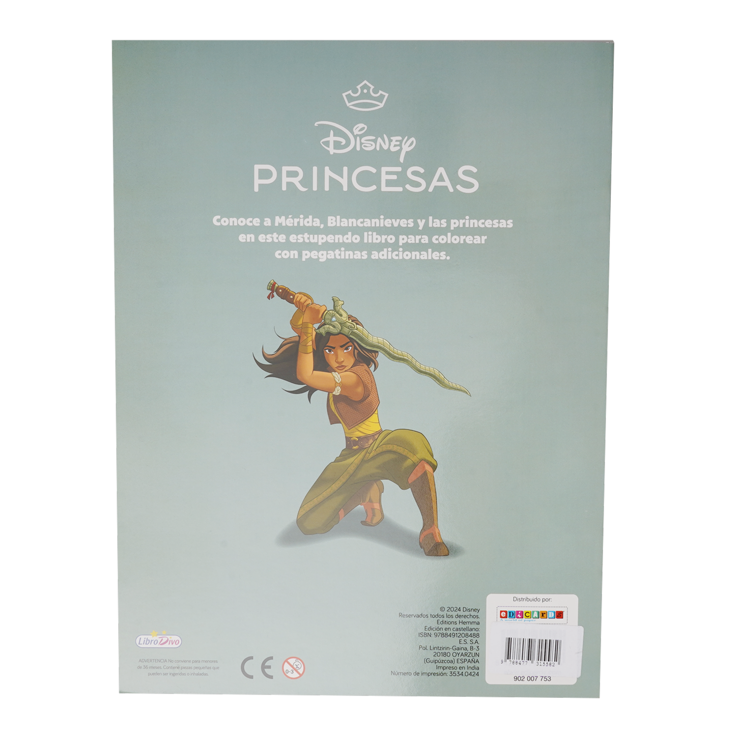 Libro Disney Princesas Color Con Pegatinas EDICARDS 20 Páginas