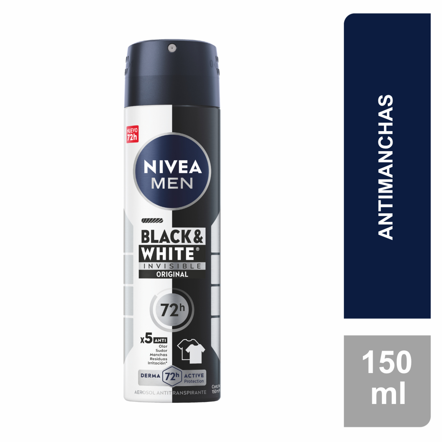 Desodorante En Aerosol Para Caballero Invisible Black & White NIVEA MEN 150 Ml