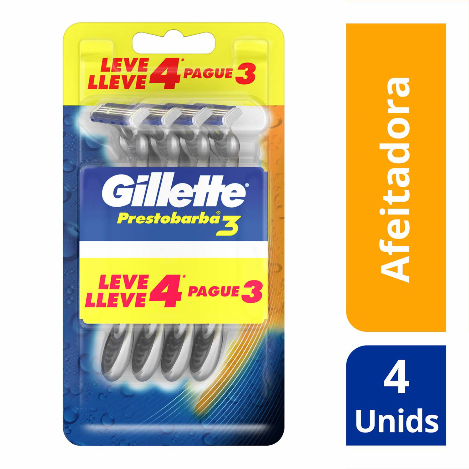 Afeitadora Desechable Prestobarba 3 GILLETTE X 4 Uds