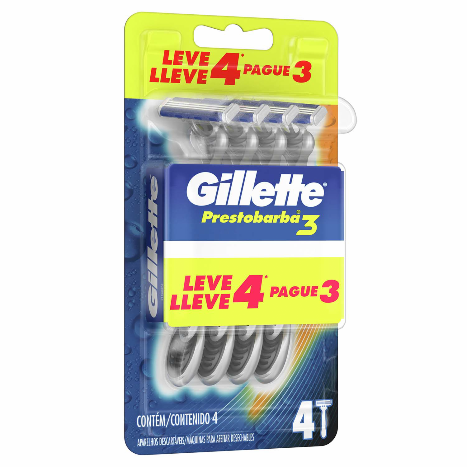 Afeitadora Desechable Prestobarba 3 GILLETTE X 4 Uds