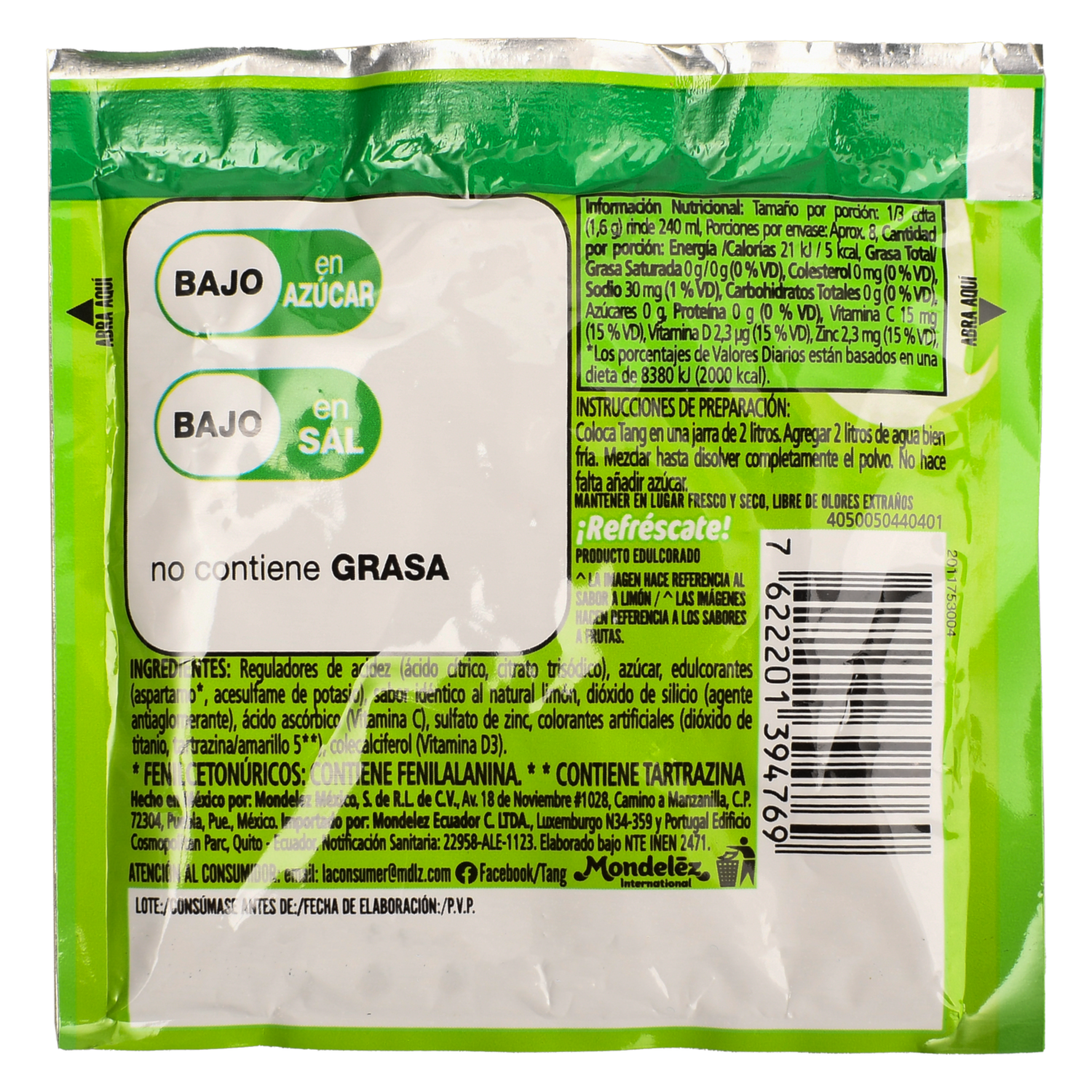 Mezcla En Polvo Para Prepara Bebida Sabor A Limón TANG 13 G