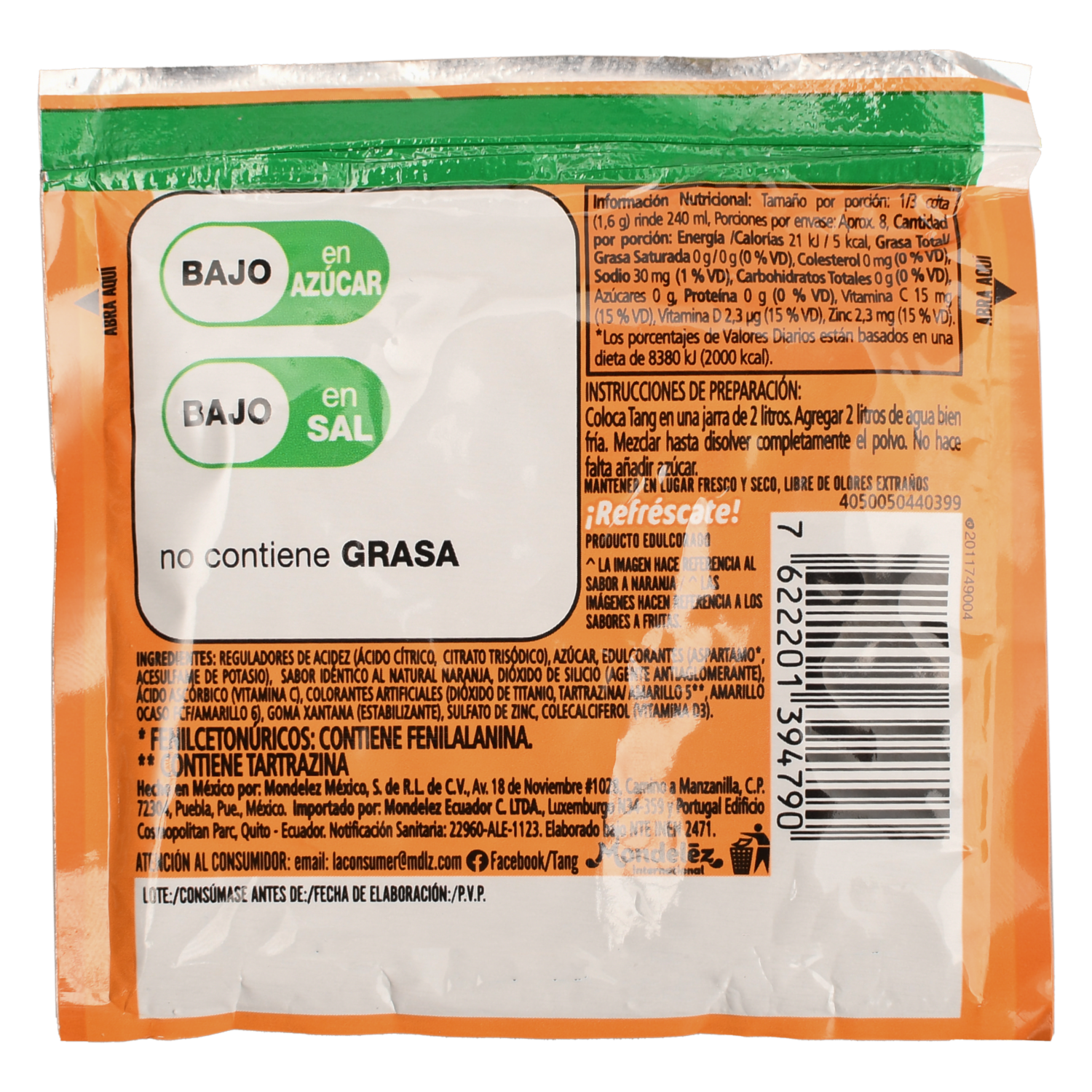 Mezcla En Polvo Para Prepara Bebida Sabor A Naranja TANG 13 G