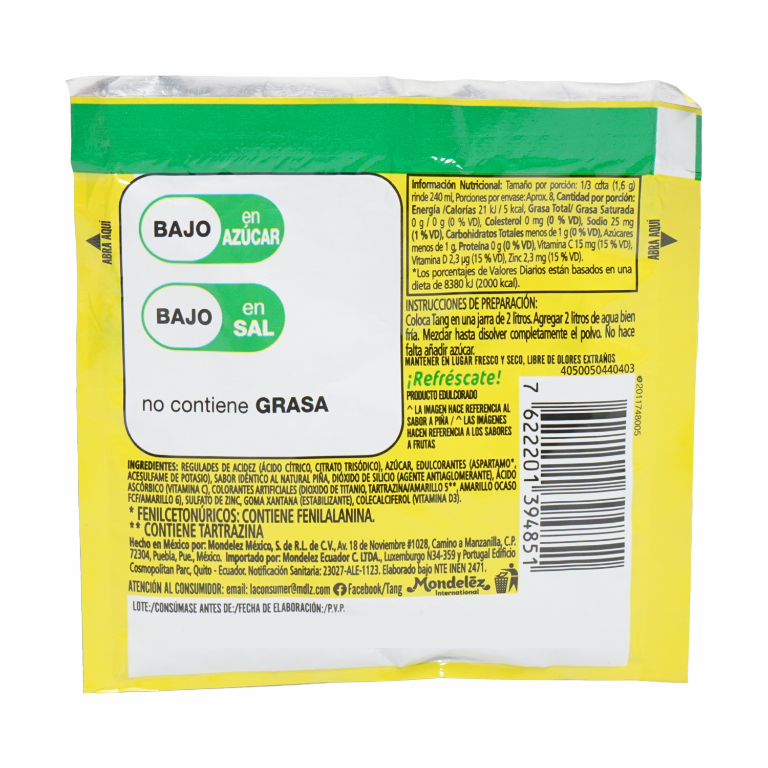 Mezcla En Polvo Para Prepara Bebida Sabor A Piña TANG 13 G