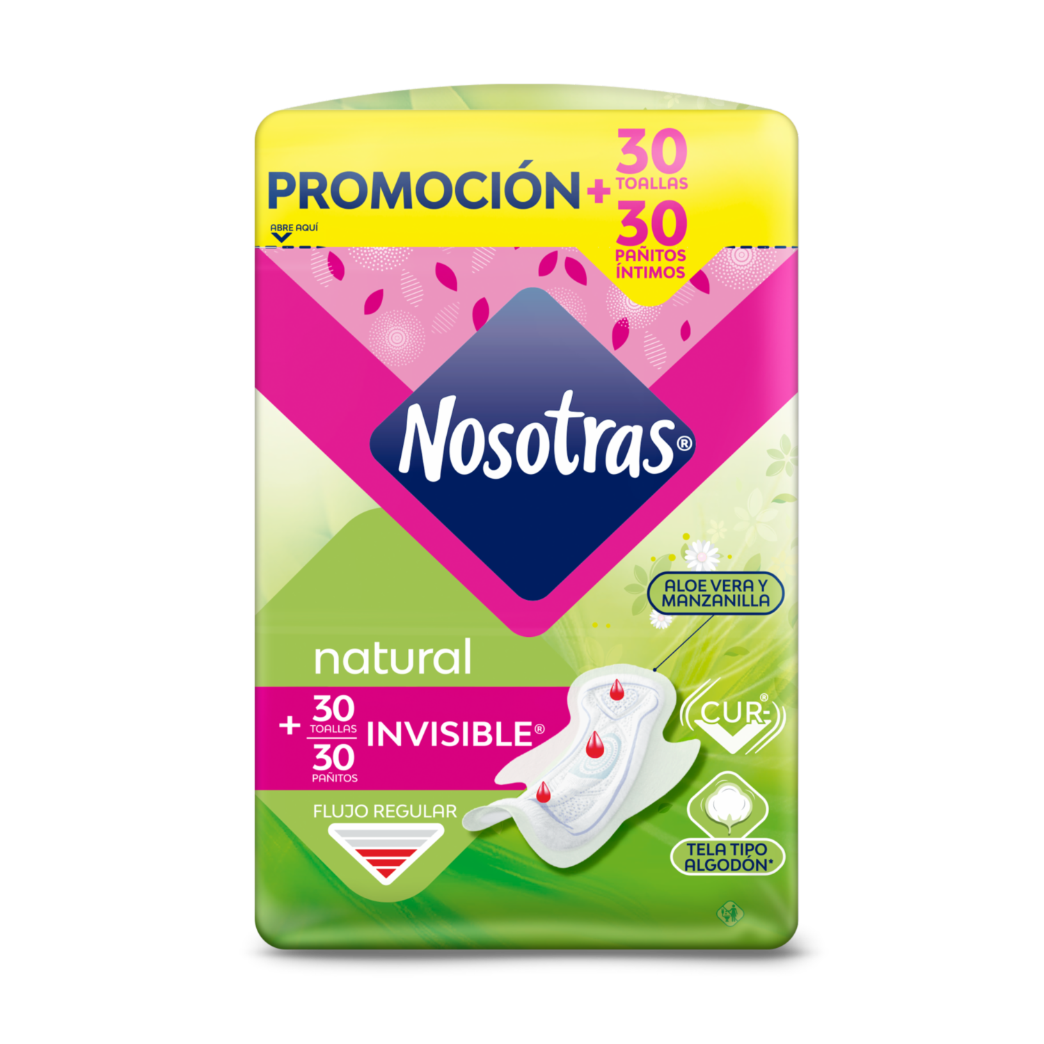 Toallas Sanitarias Invisible Tela Ajuste + Pañitos Íntimos NOSOTRAS X 30 Uds