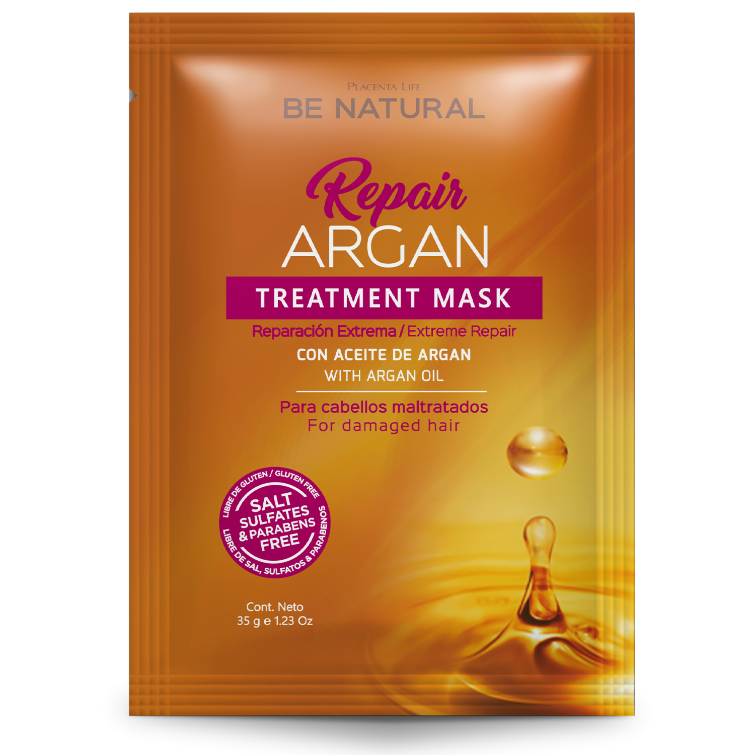 Tratamiento Capilar Reparación Extrema Con Argán BE NATURAL 35 G
