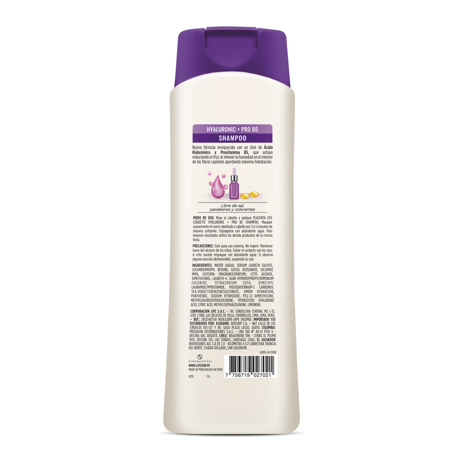 Shampoo De Cabello Acido Hialuronico & Pro B5 COQUETTE 400 Ml