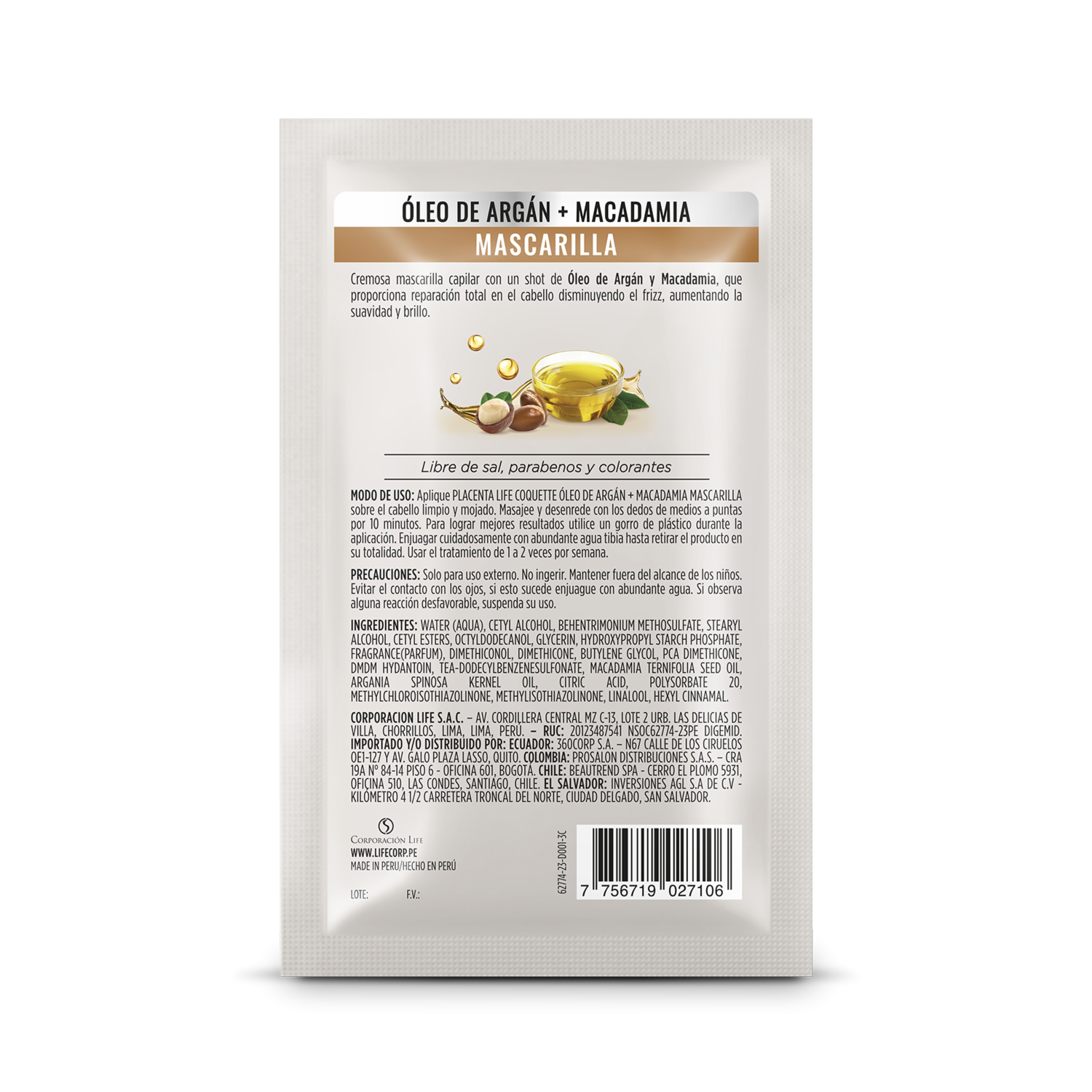 Tratamiento Capilar Argán & Macadamia Sachet COQUETTE 70 Gr