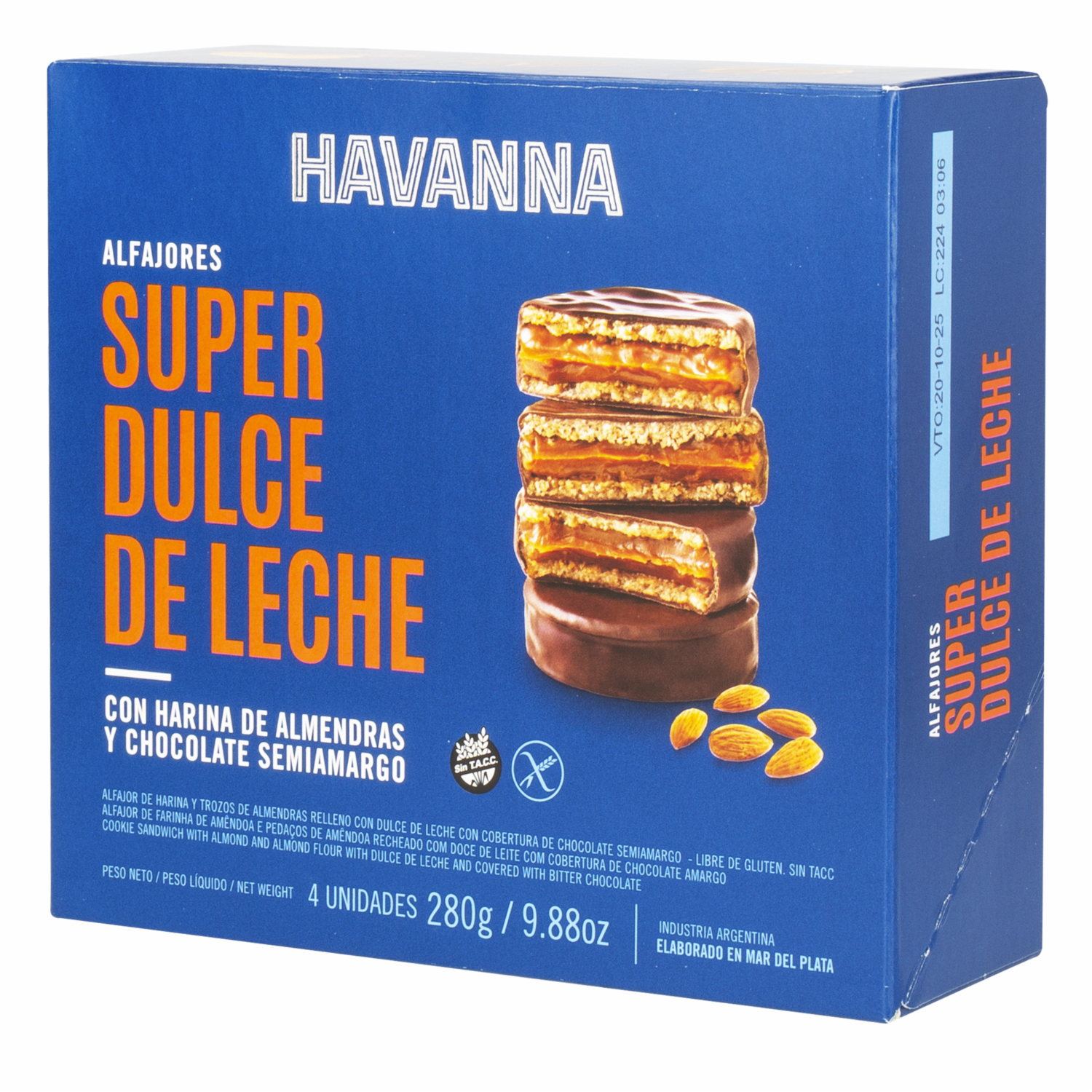 Alfajor Super Dulce De Leche Libre De Gluten HAVANNA 4 X 70 G