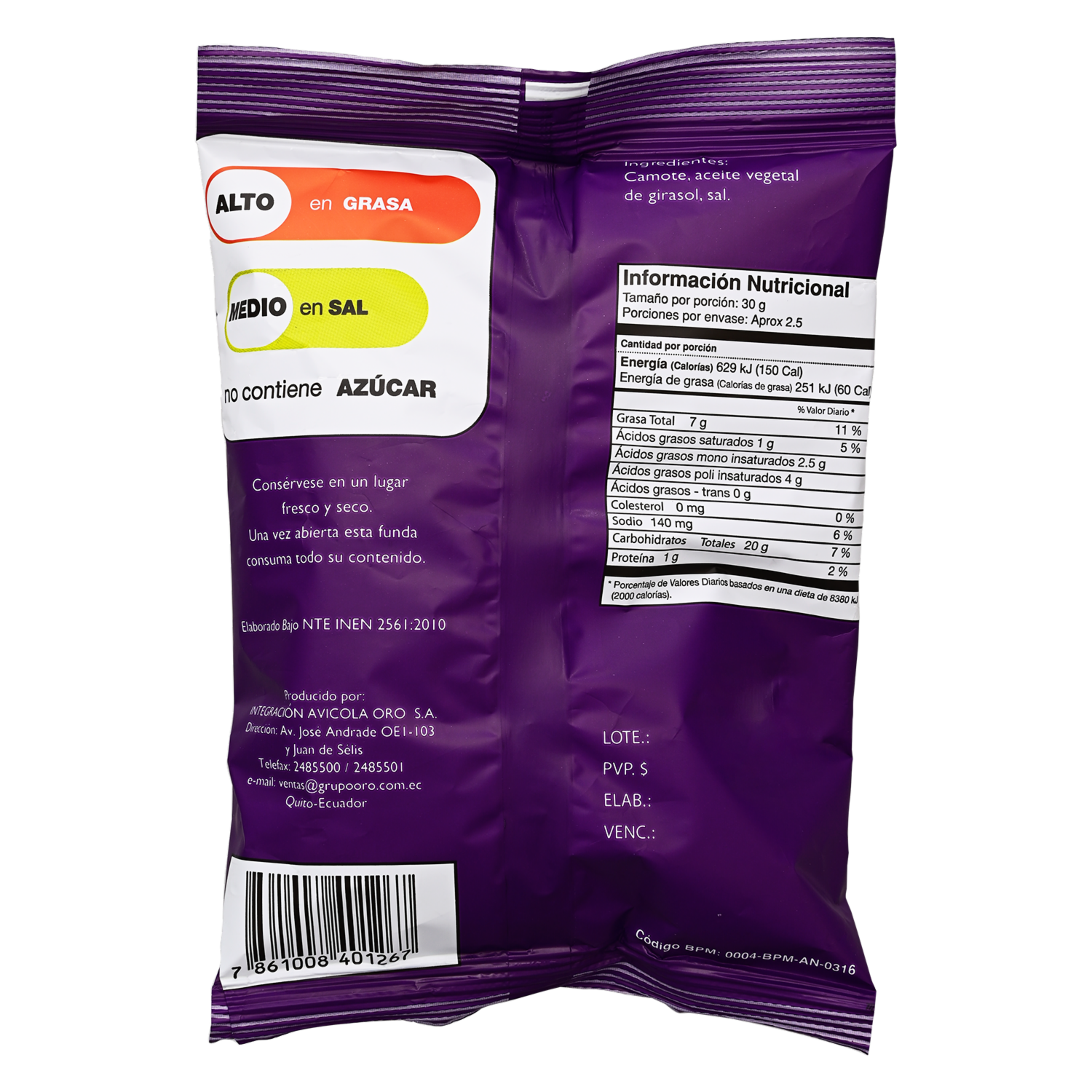 Botanas De Camote CRON QUIS 75 G